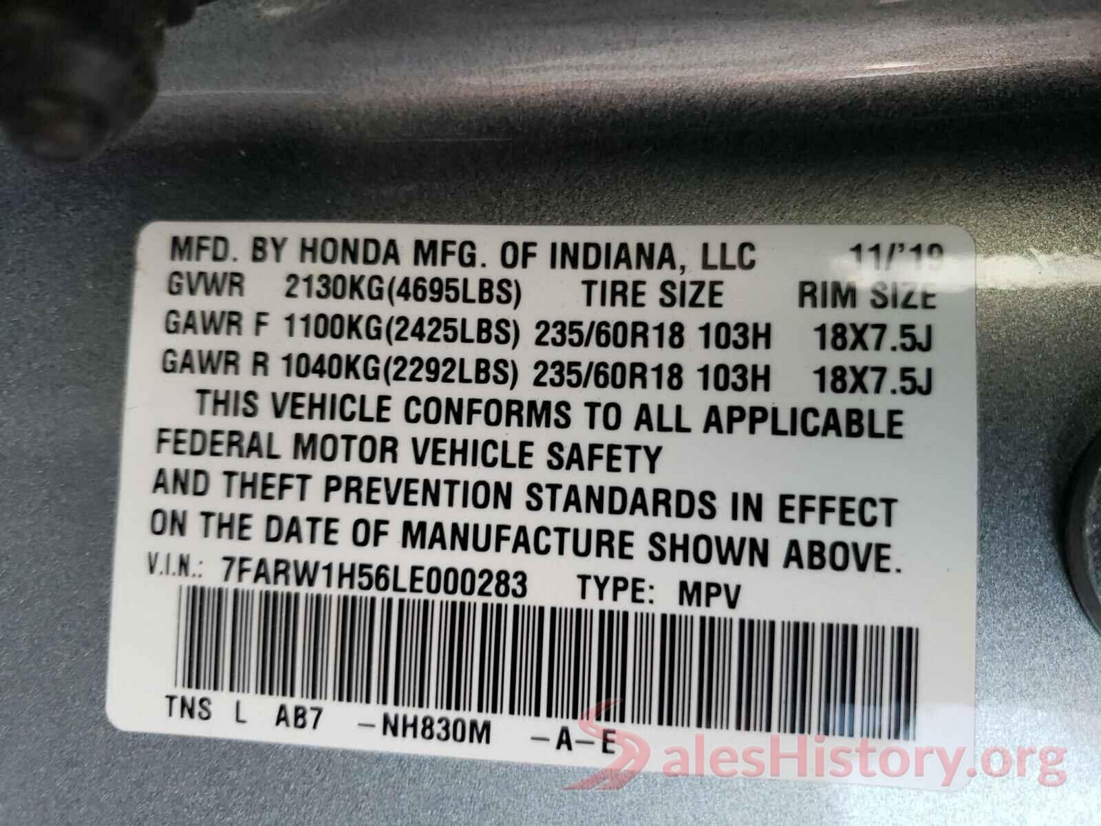 7FARW1H56LE000283 2020 HONDA CRV