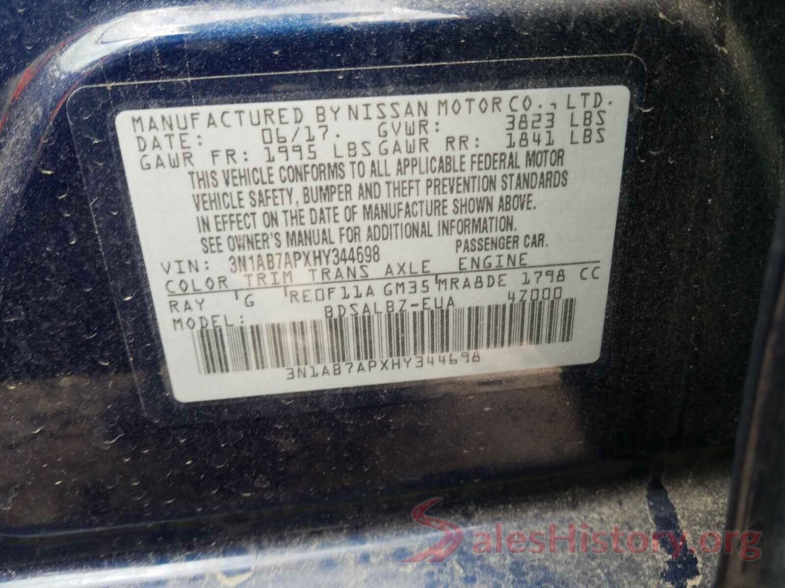 3N1AB7APXHY344698 2017 NISSAN SENTRA