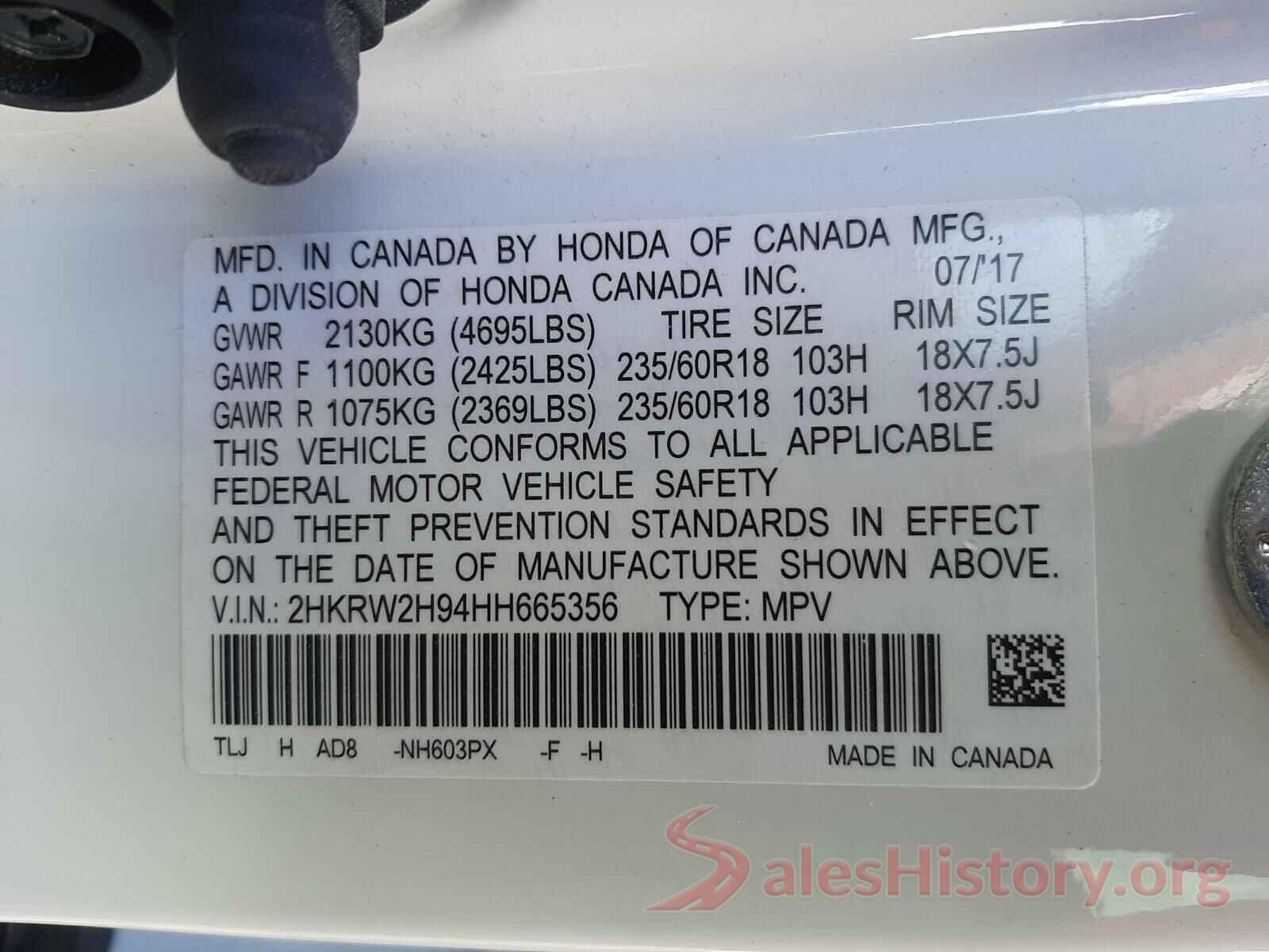 2HKRW2H94HH665356 2017 HONDA CRV