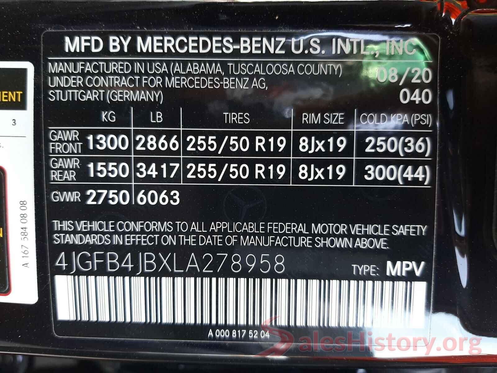 4JGFB4JBXLA278958 2020 MERCEDES-BENZ G CLASS