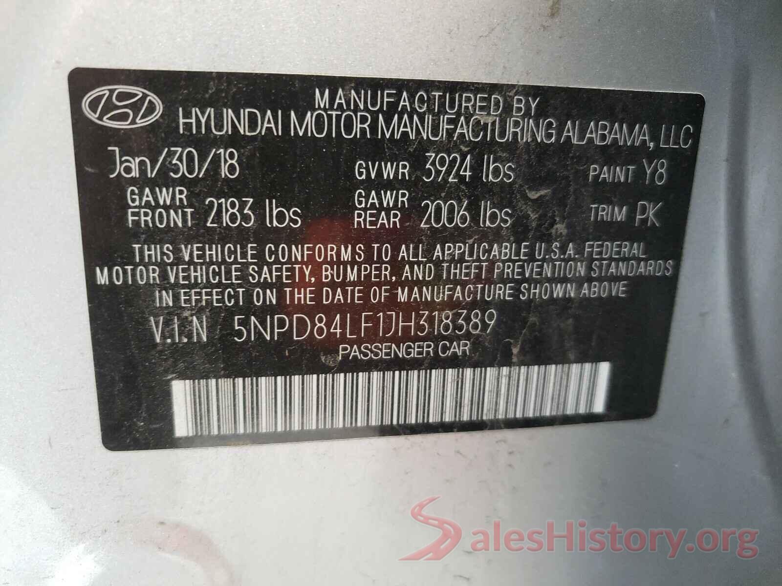 5NPD84LF1JH318389 2018 HYUNDAI ELANTRA