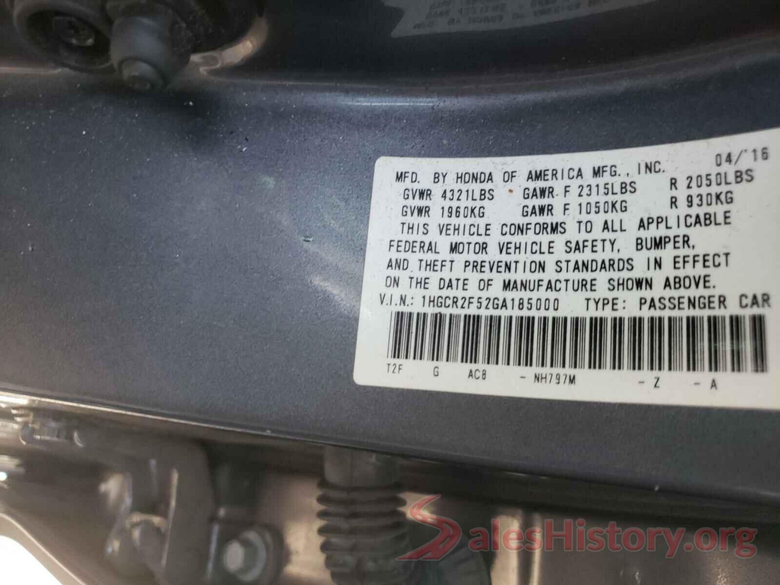 1HGCR2F52GA185000 2016 HONDA ACCORD