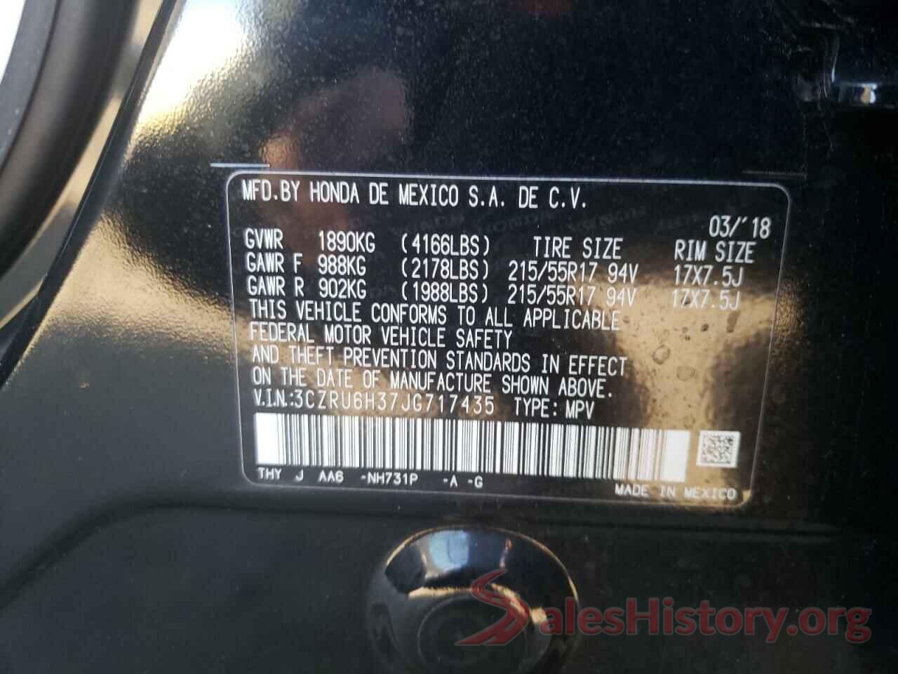 3CZRU6H37JG717435 2018 HONDA HR-V