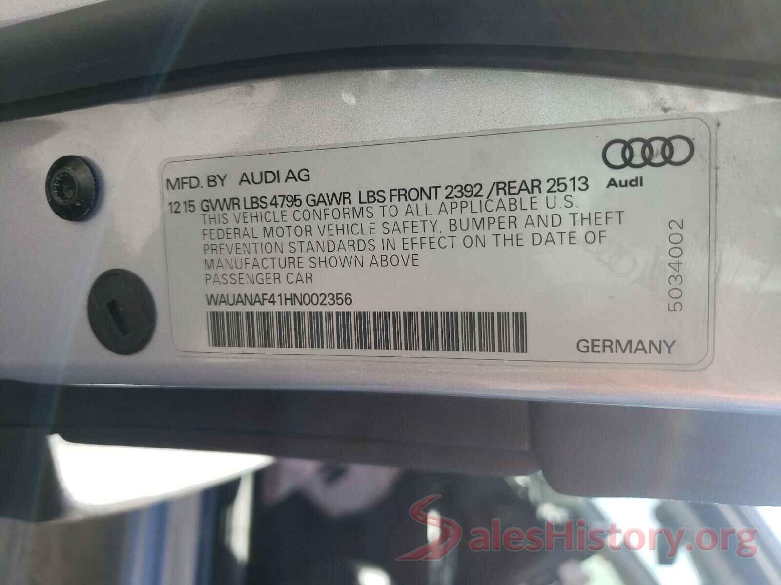 WAUANAF41HN002356 2017 AUDI A4