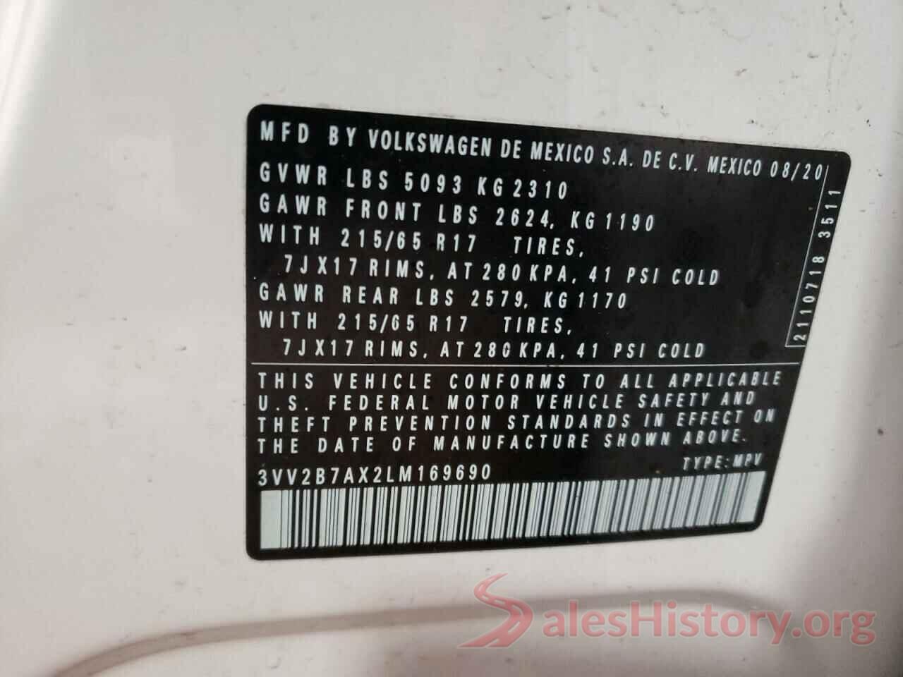 3VV2B7AX2LM169690 2020 VOLKSWAGEN TIGUAN