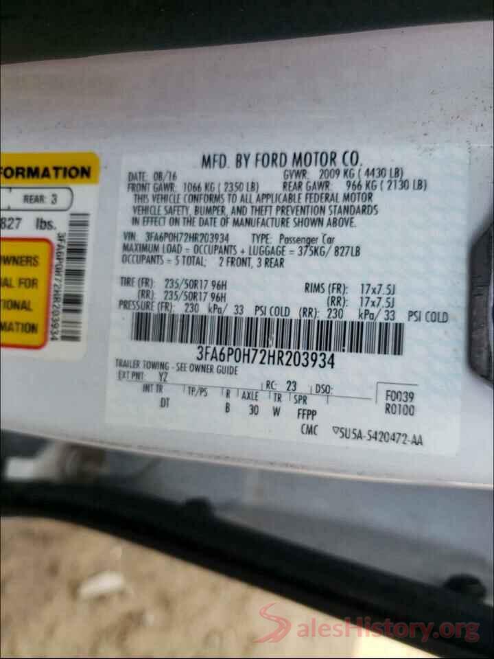 3FA6P0H72HR203934 2017 FORD FUSION