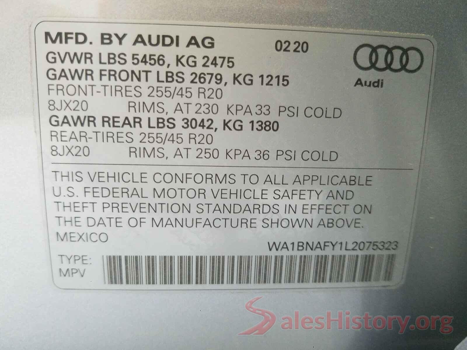 WA1BNAFY1L2075323 2020 AUDI Q5