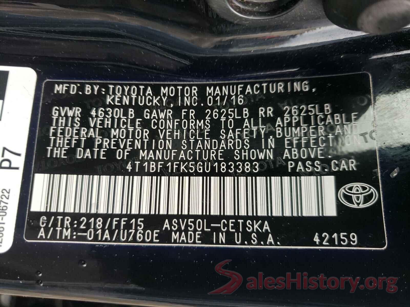 4T1BF1FK5GU183383 2016 TOYOTA CAMRY