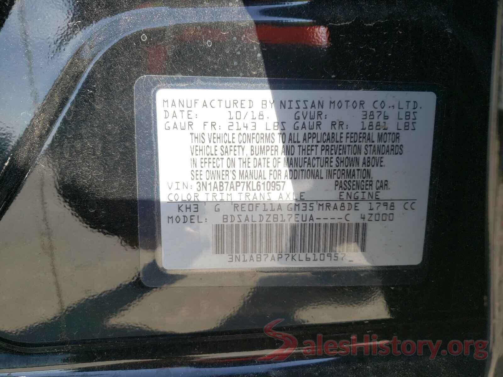 3N1AB7AP7KL610957 2019 NISSAN SENTRA