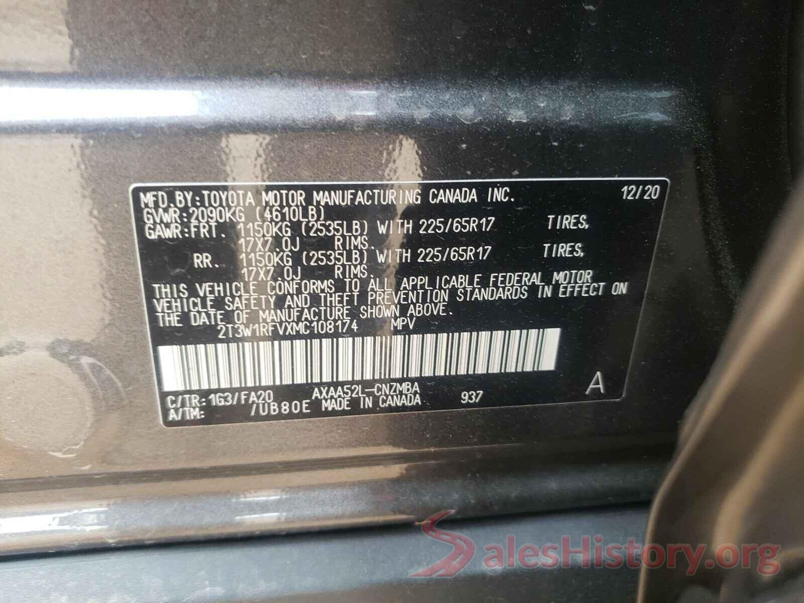 2T3W1RFVXMC108174 2021 TOYOTA RAV4