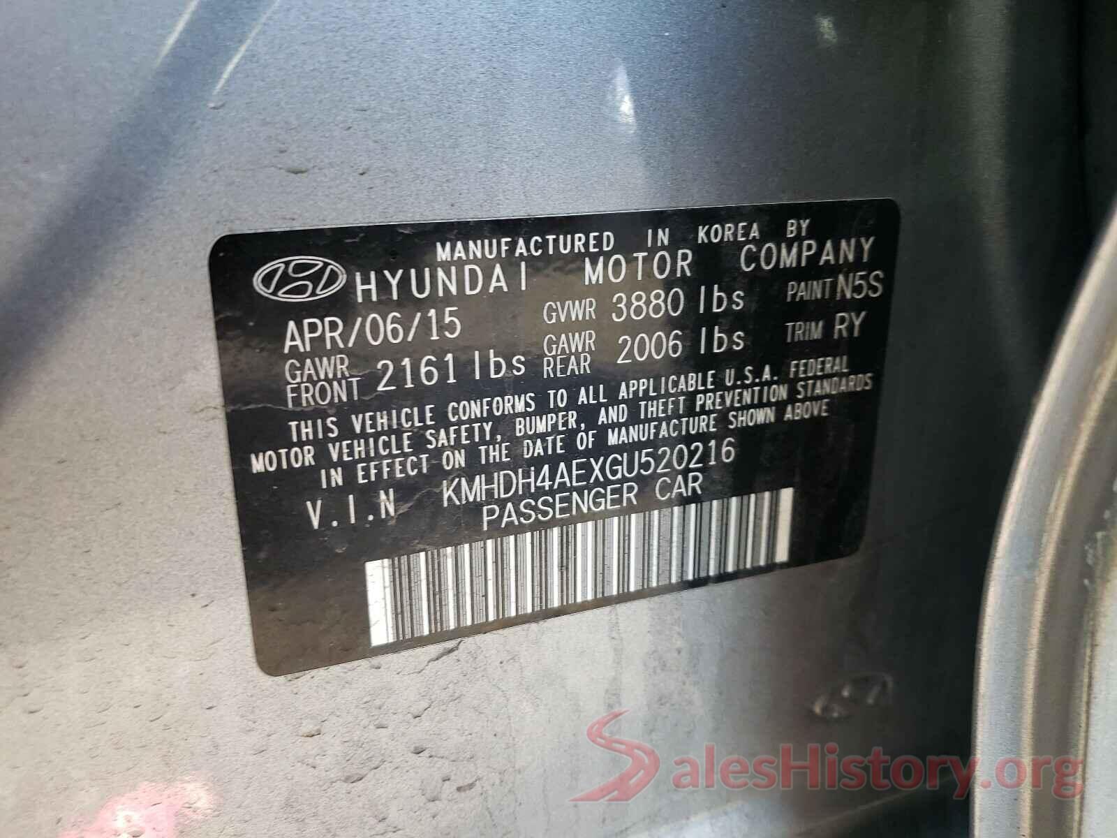 KMHDH4AEXGU520216 2016 HYUNDAI ELANTRA