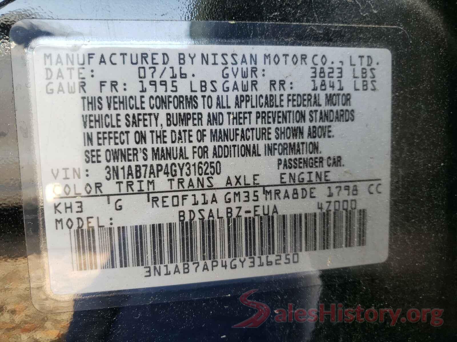 3N1AB7AP4GY316250 2016 NISSAN SENTRA