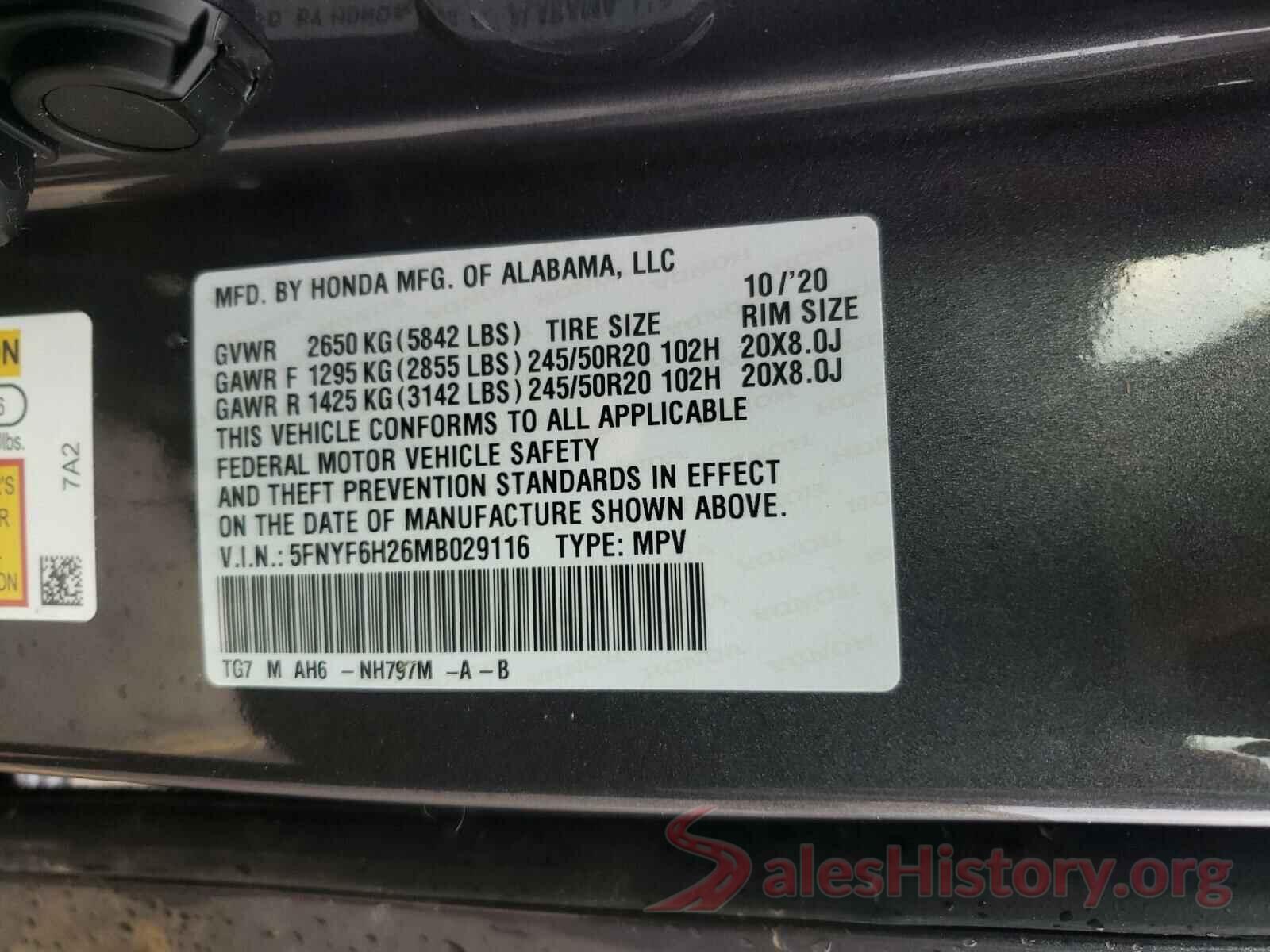 5FNYF6H26MB029116 2021 HONDA PILOT