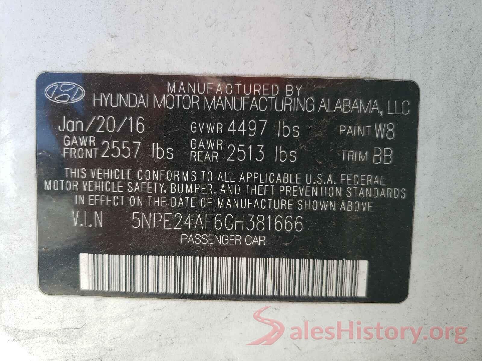 5NPE24AF6GH381666 2016 HYUNDAI SONATA