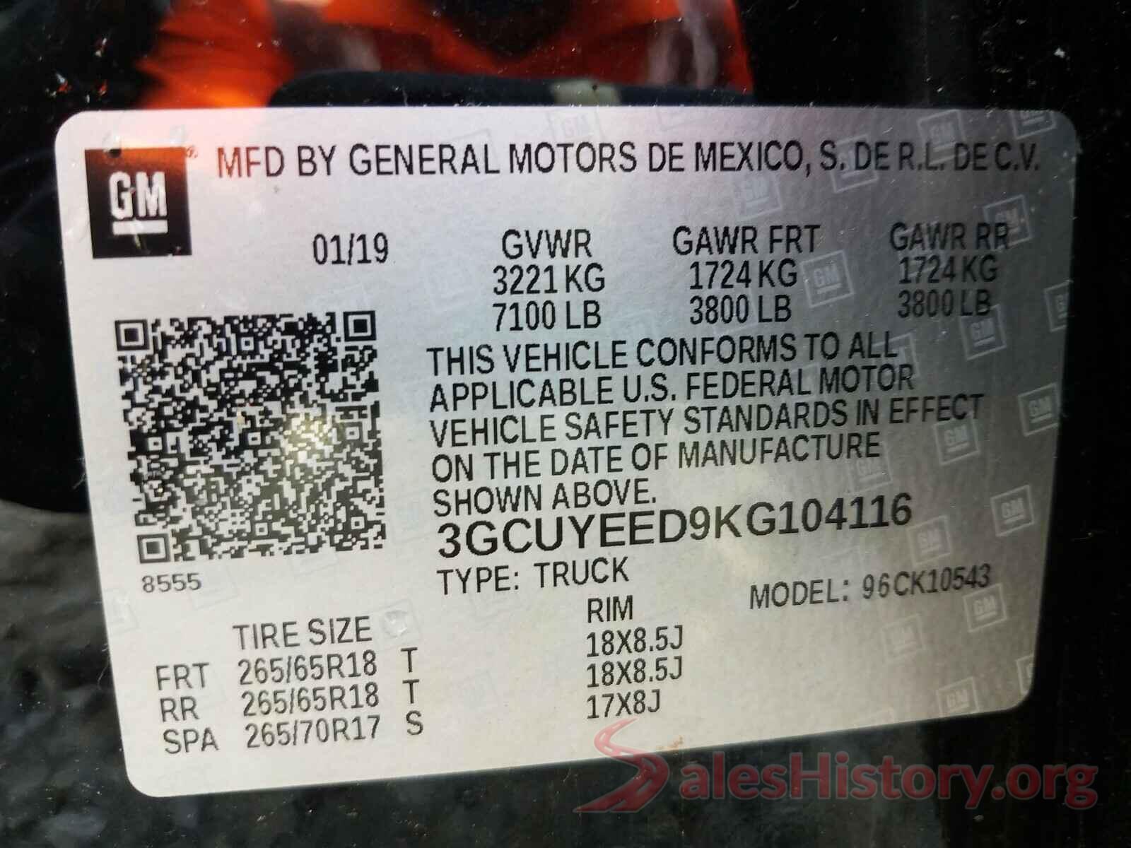 3GCUYEED9KG104116 2019 CHEVROLET SILVERADO