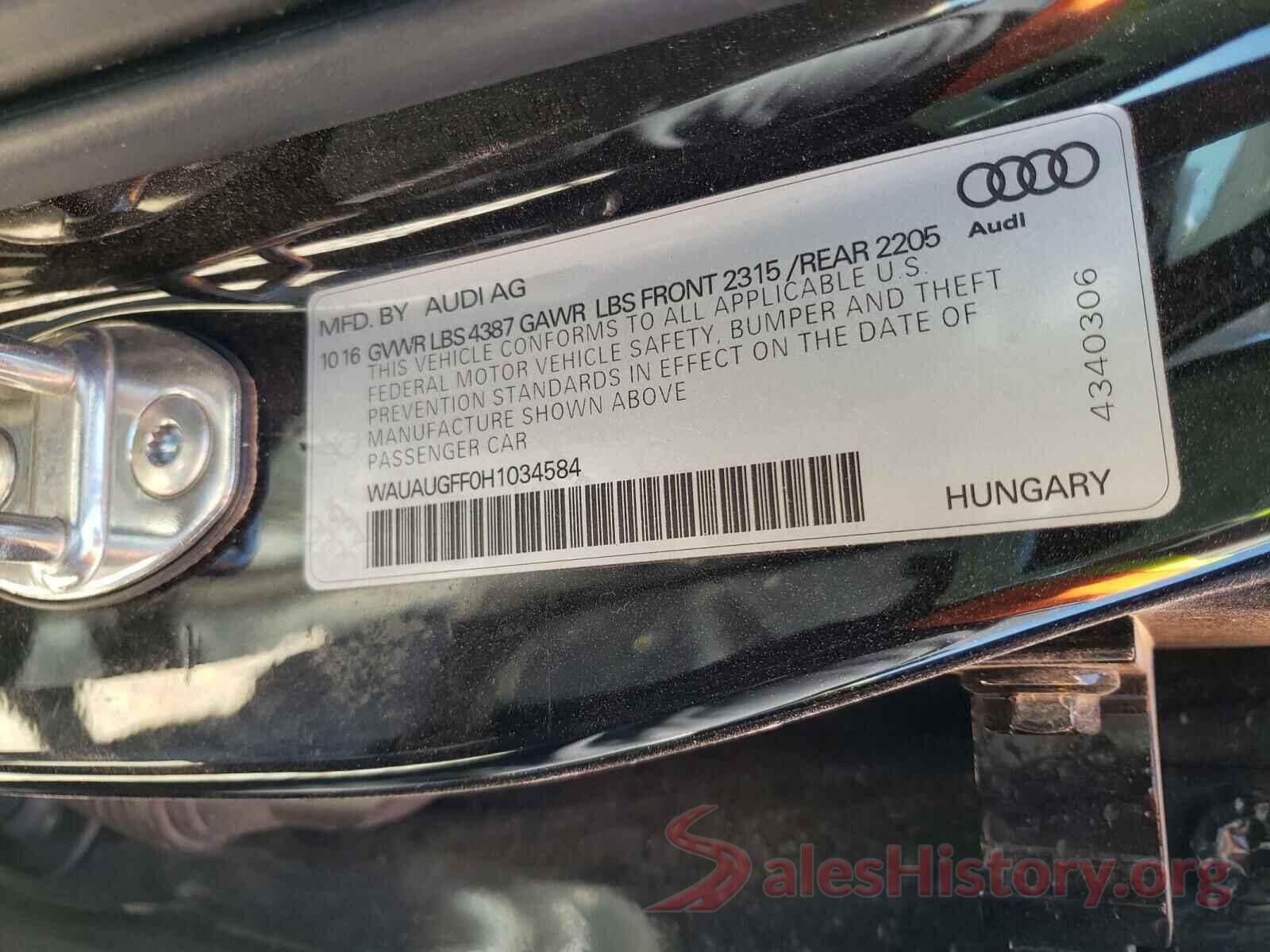 WAUAUGFF0H1034584 2017 AUDI A3