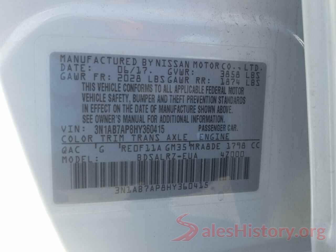 3N1AB7AP8HY360415 2017 NISSAN SENTRA