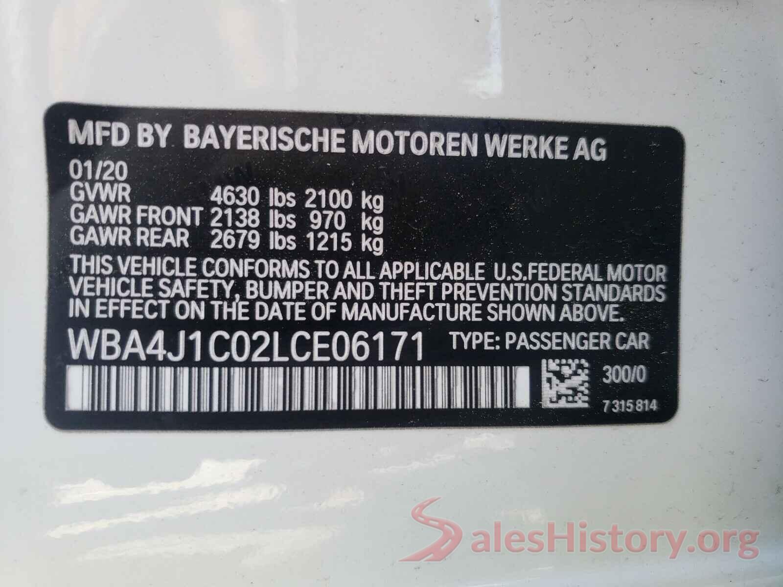 WBA4J1C02LCE06171 2020 BMW 4 SERIES