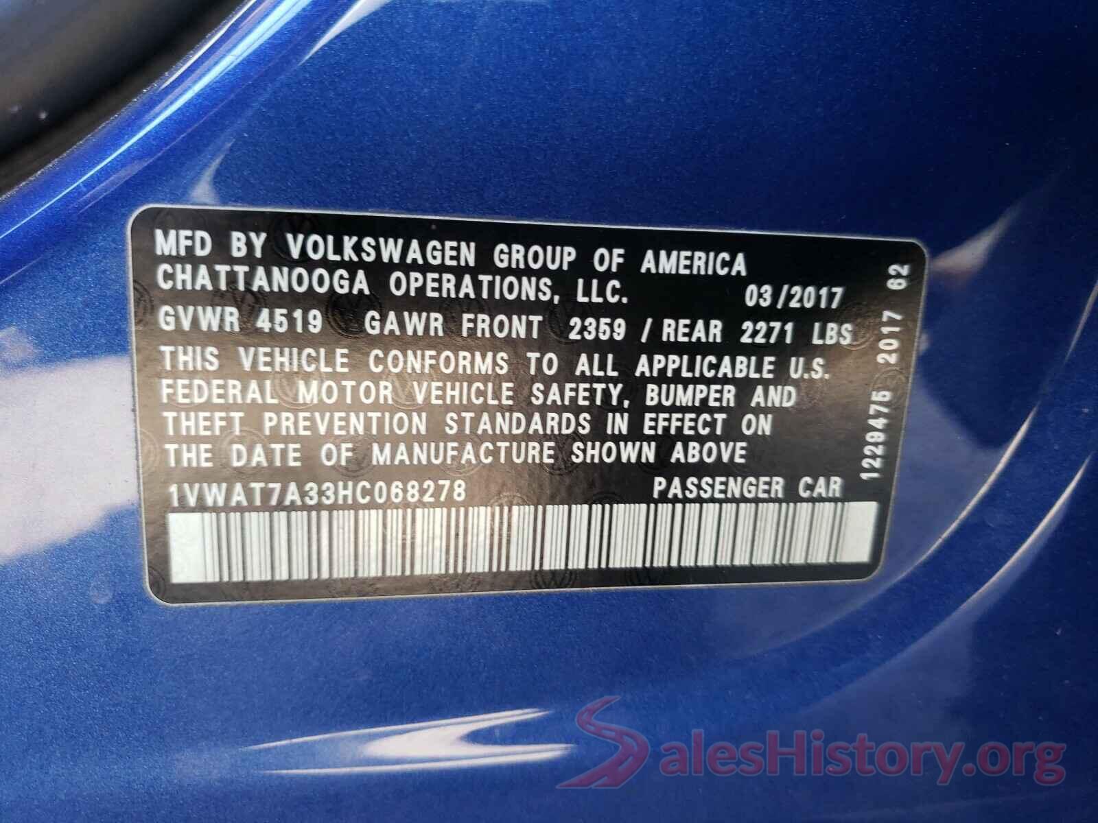 1VWAT7A33HC068278 2017 VOLKSWAGEN PASSAT