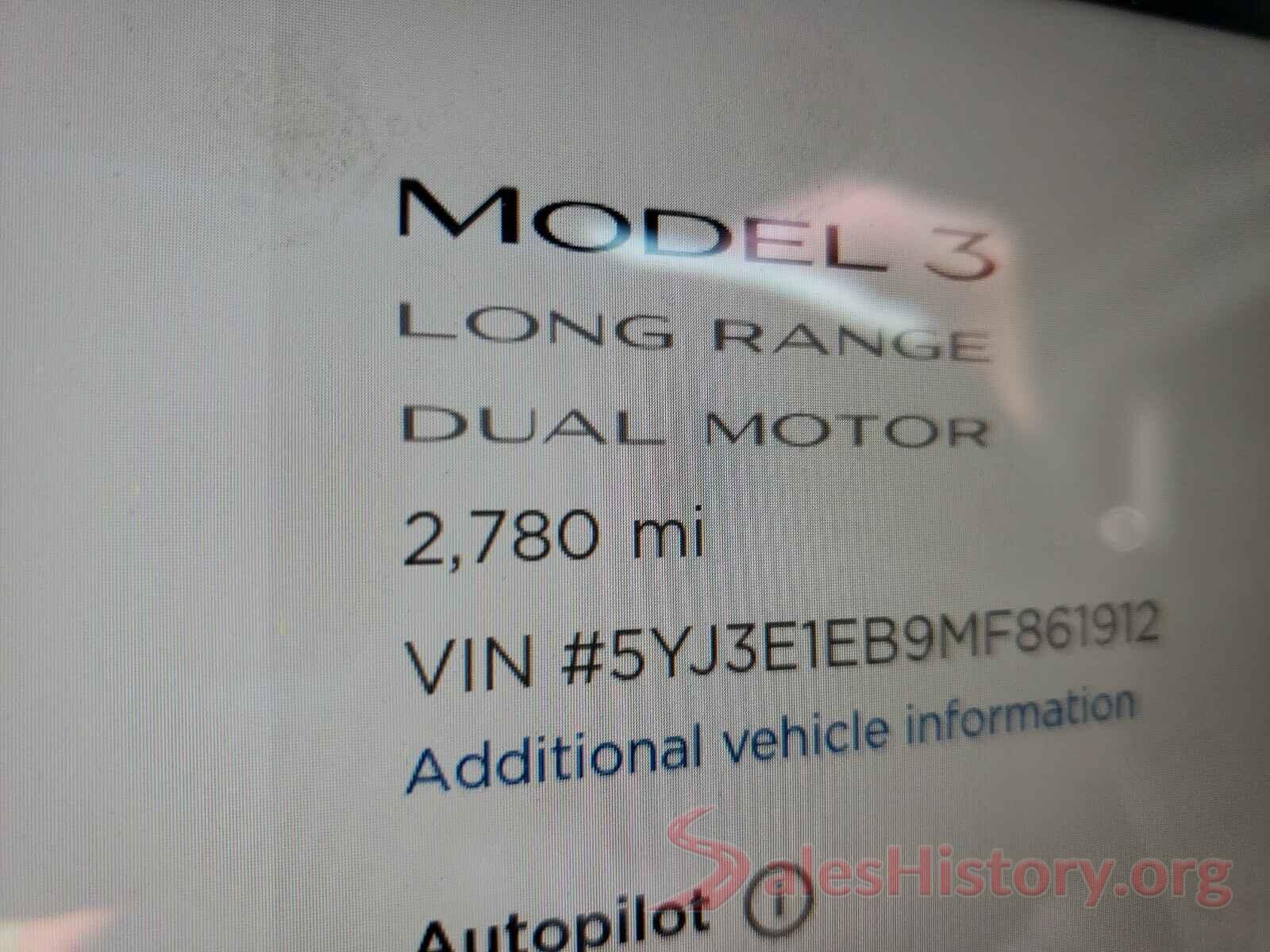 5YJ3E1EB9MF861912 2021 TESLA MODEL 3