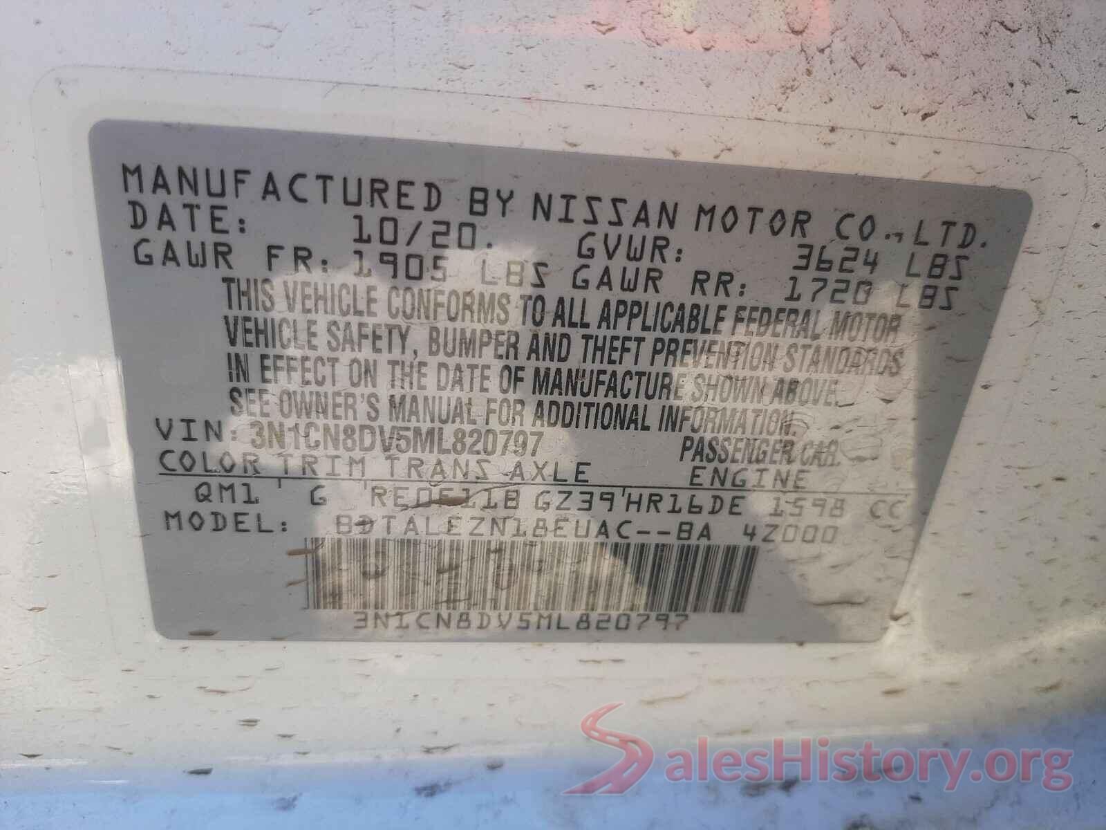 3N1CN8DV5ML820797 2021 NISSAN VERSA