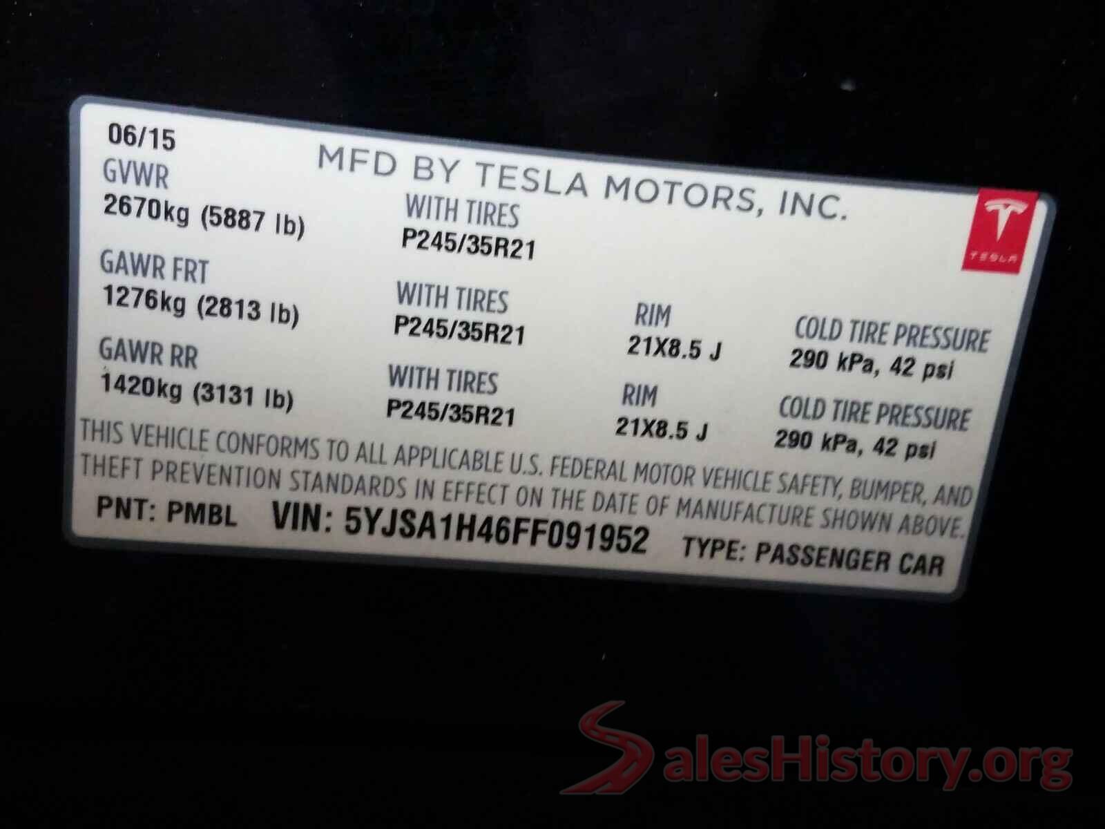 5YJSA1H46FF091952 2015 TESLA MODEL S