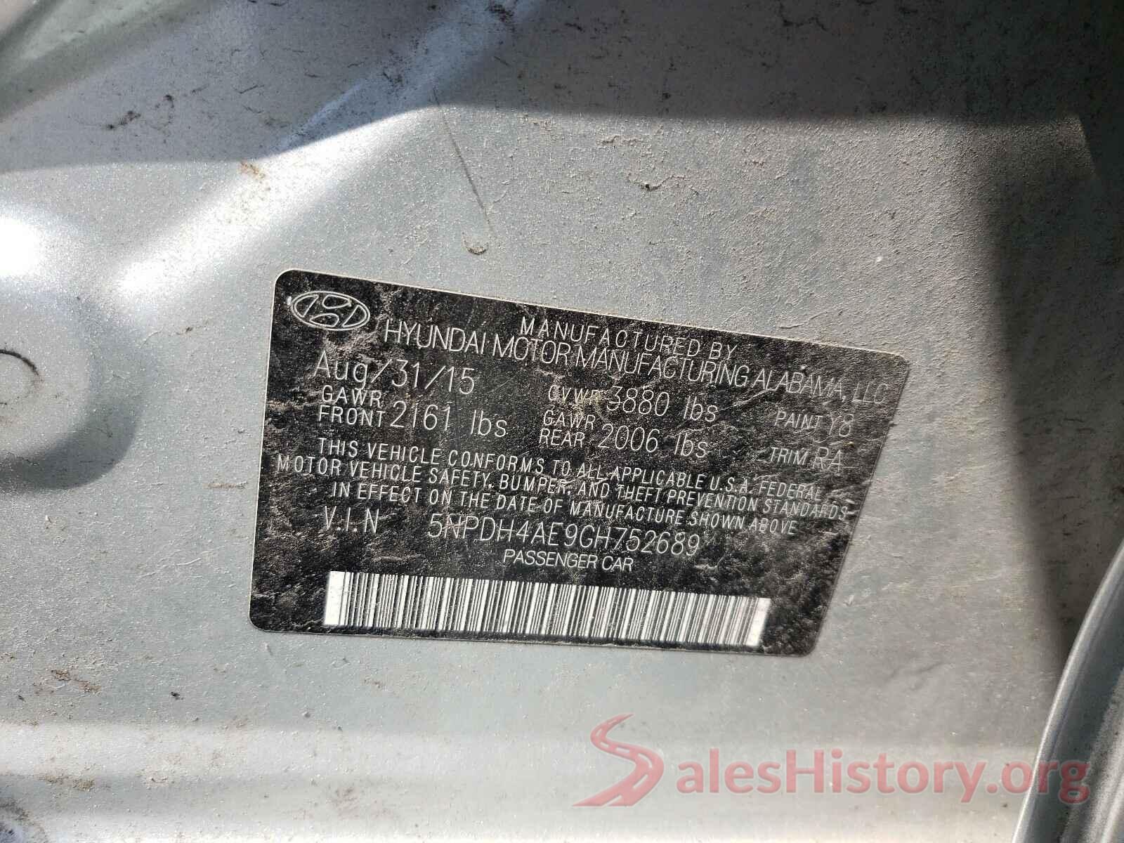 5NPDH4AE9GH752689 2016 HYUNDAI ELANTRA