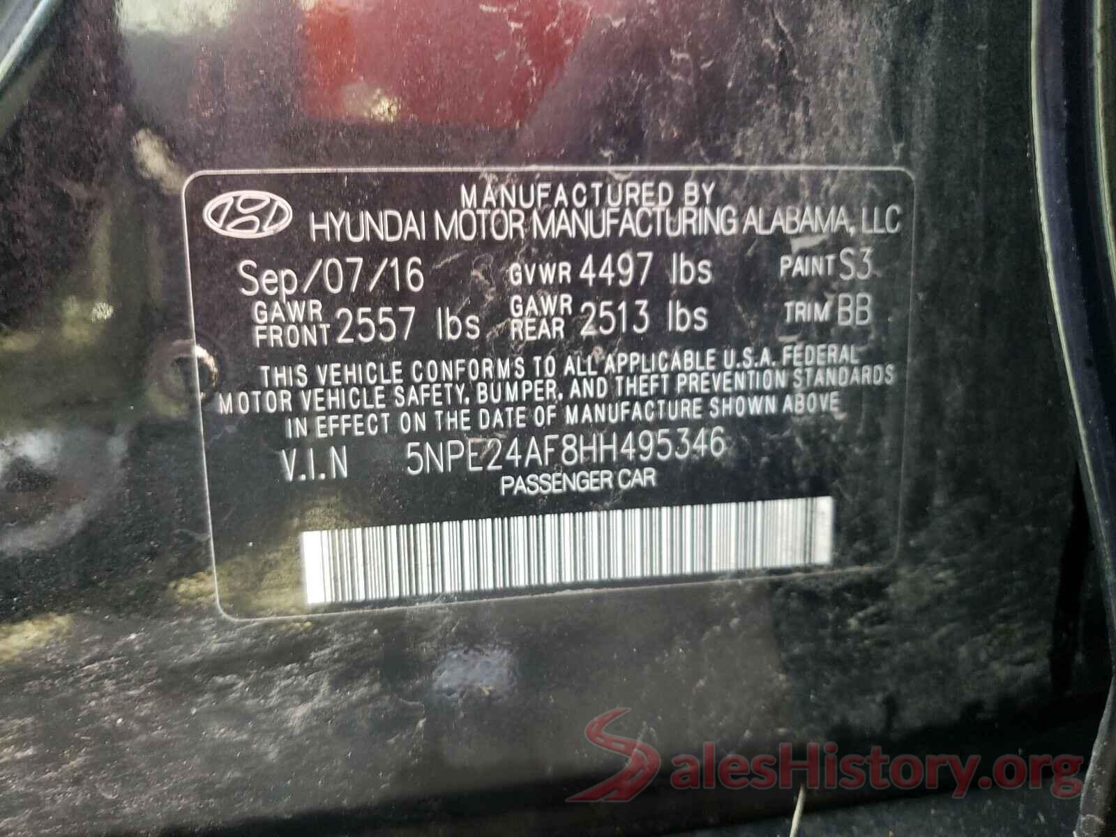 5NPE24AF8HH495346 2017 HYUNDAI SONATA