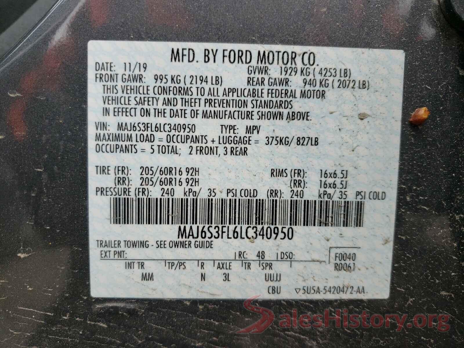 MAJ6S3FL6LC340950 2020 FORD ALL OTHER