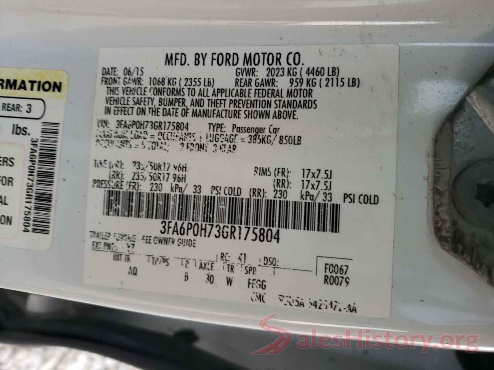 3FA6P0H73GR175804 2016 FORD FUSION