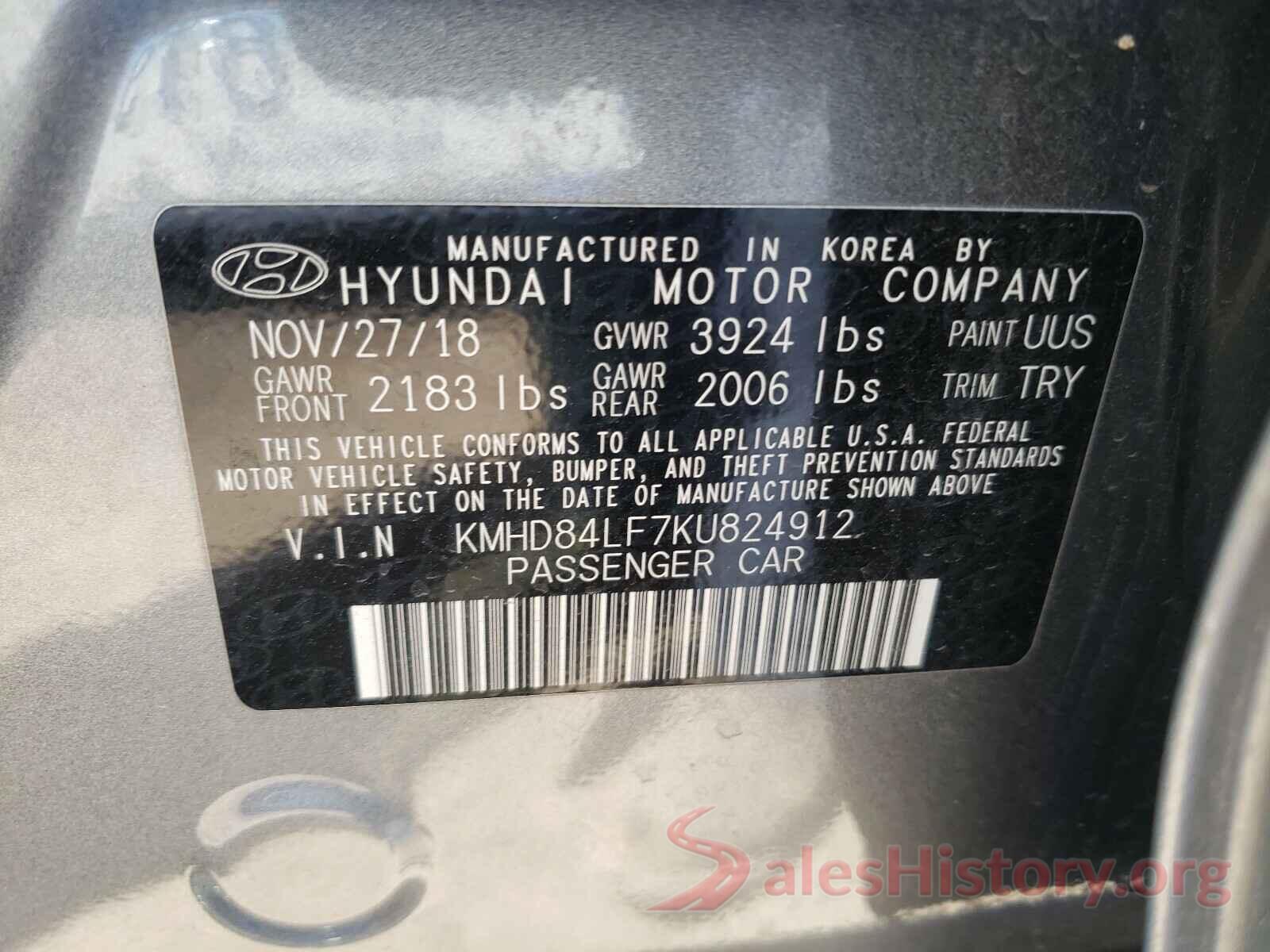 KMHD84LF7KU824912 2019 HYUNDAI ELANTRA