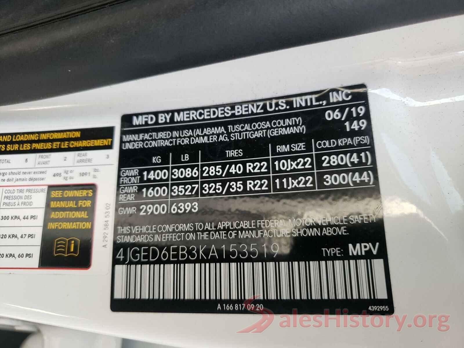 4JGED6EB3KA153519 2019 MERCEDES-BENZ G CLASS