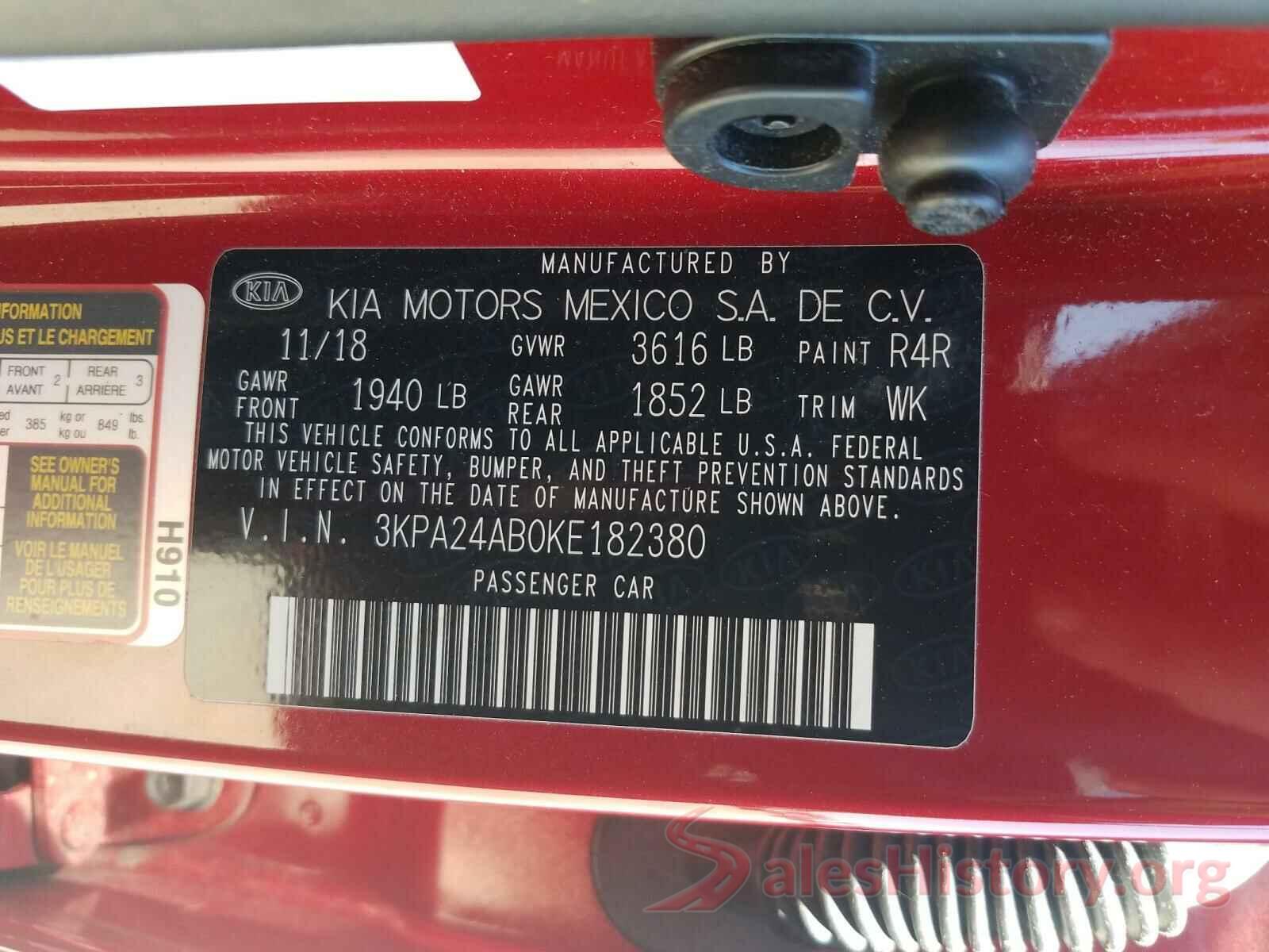 3KPA24AB0KE182380 2019 KIA RIO