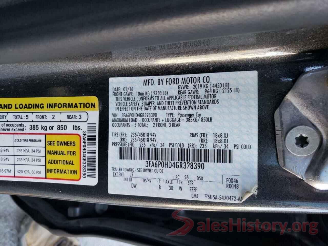 3FA6P0HD4GR328390 2016 FORD FUSION