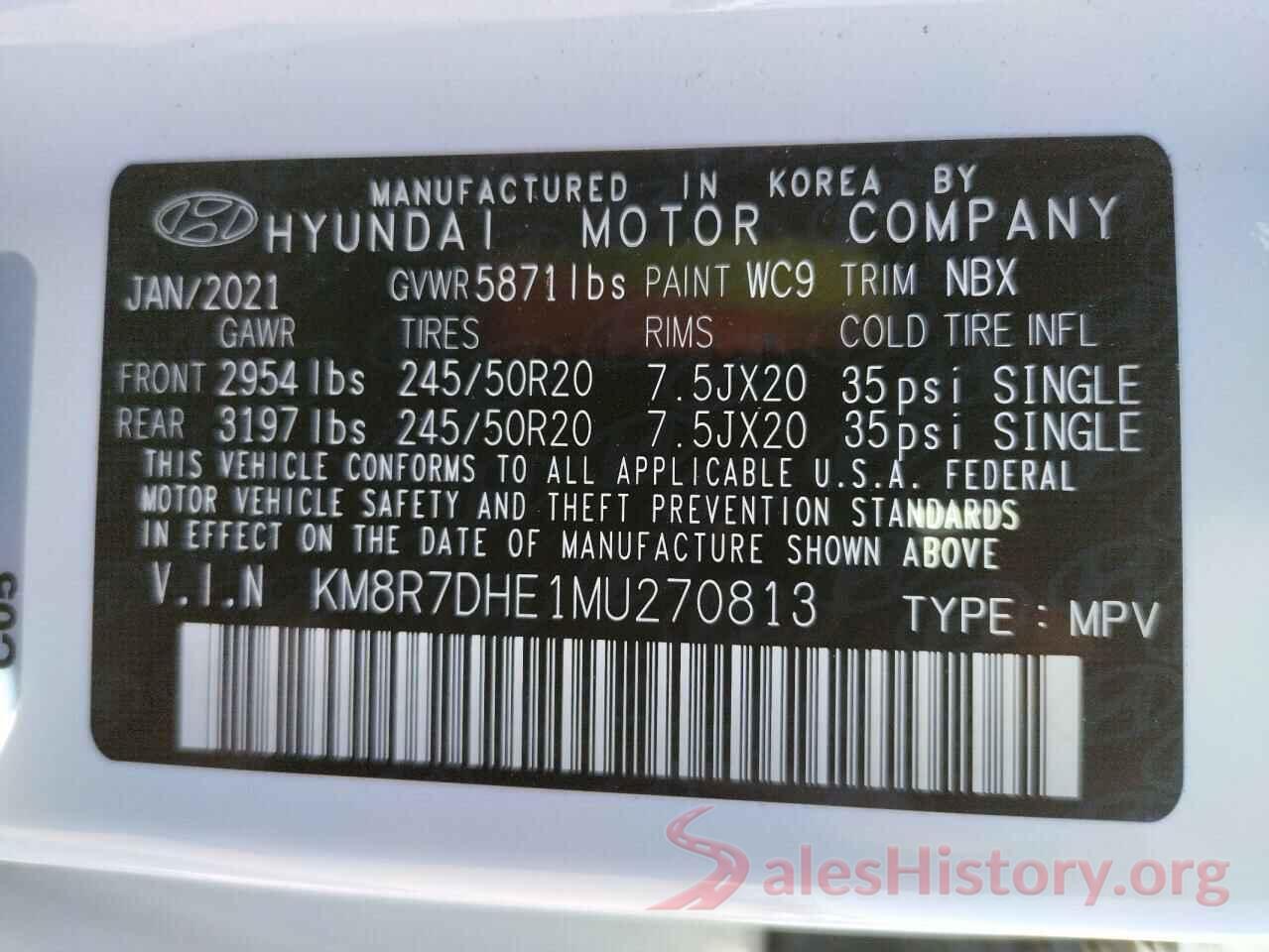 KM8R7DHE1MU270813 2021 HYUNDAI PALISADE