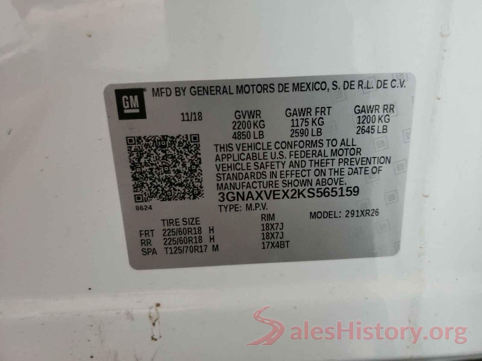 3GNAXVEX2KS565159 2019 CHEVROLET EQUINOX