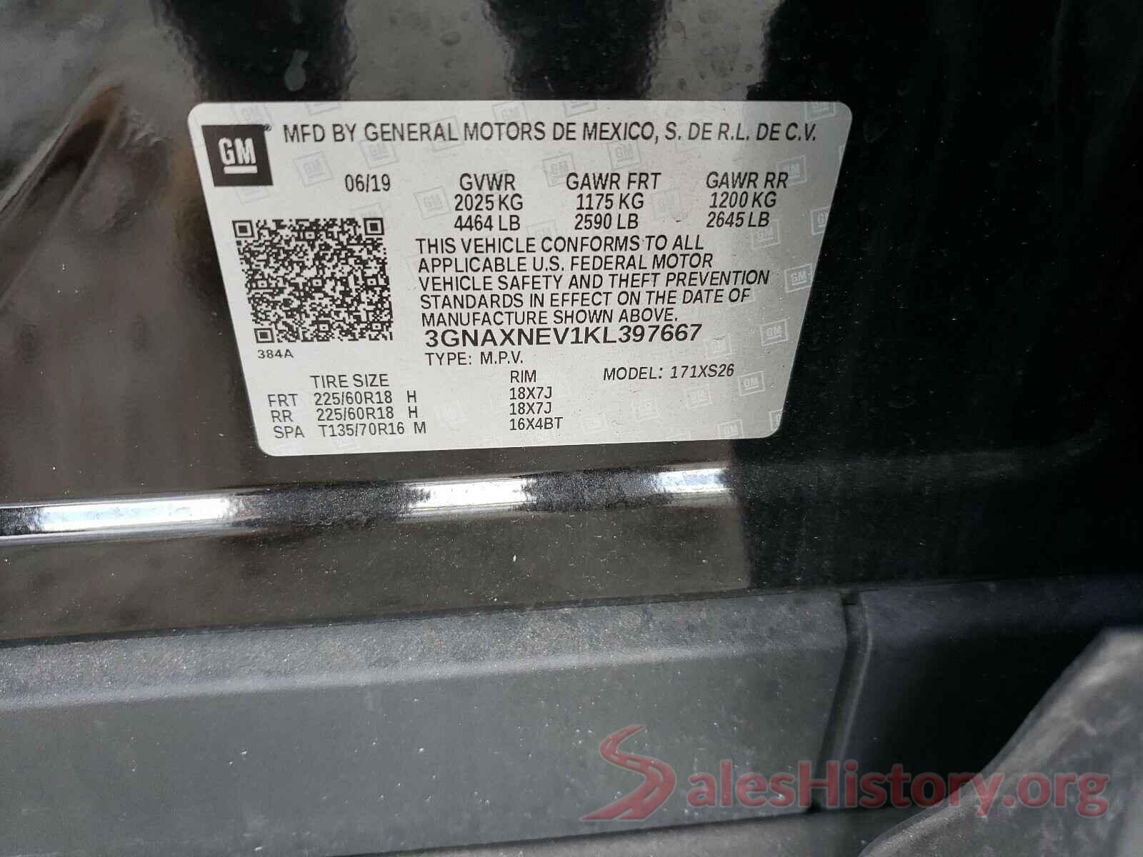 3GNAXNEV1KL397667 2019 CHEVROLET EQUINOX