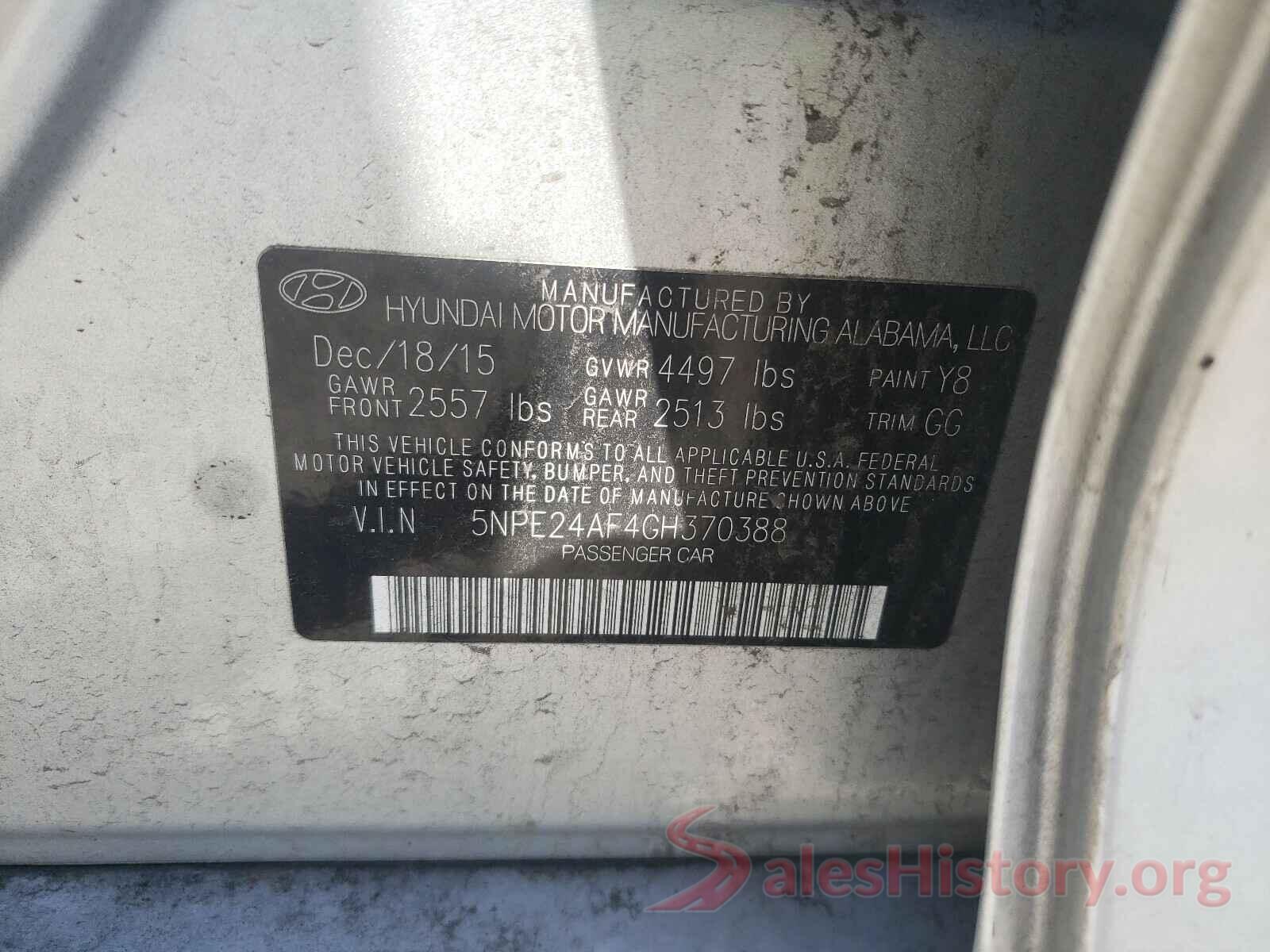 5NPE24AF4GH370388 2016 HYUNDAI SONATA