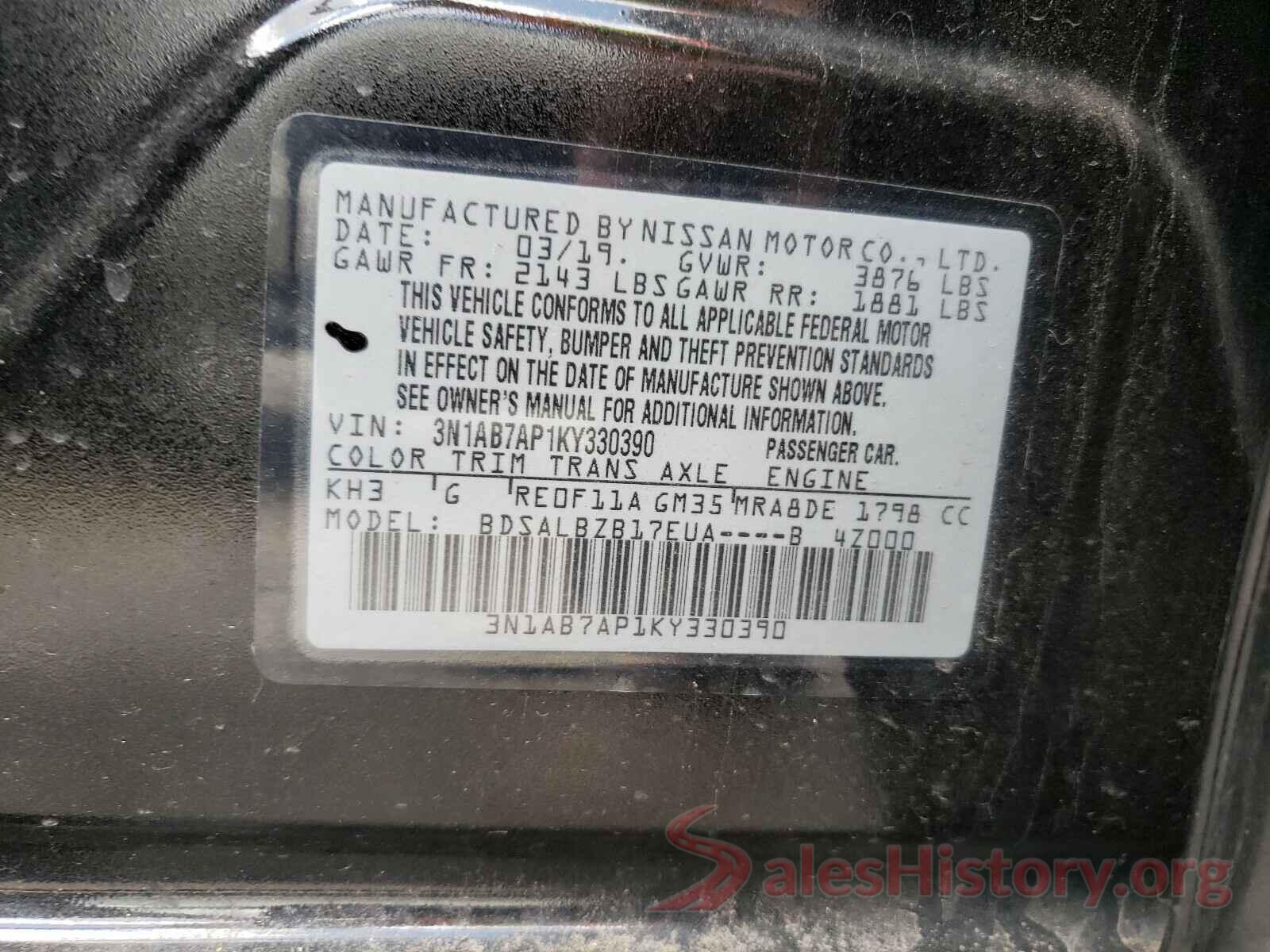 3N1AB7AP1KY330390 2019 NISSAN SENTRA