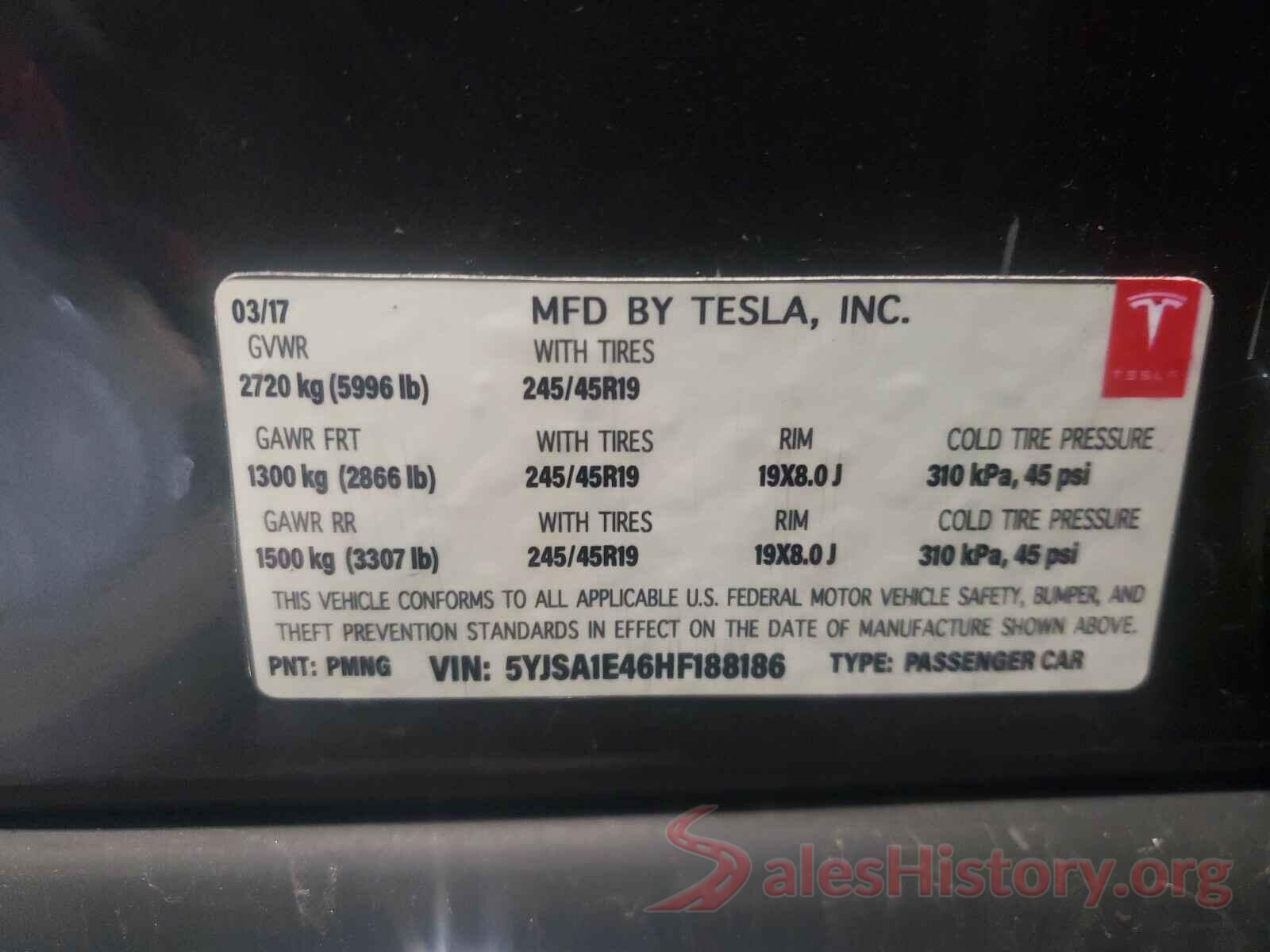 5YJSA1E46HF188186 2017 TESLA MODEL S