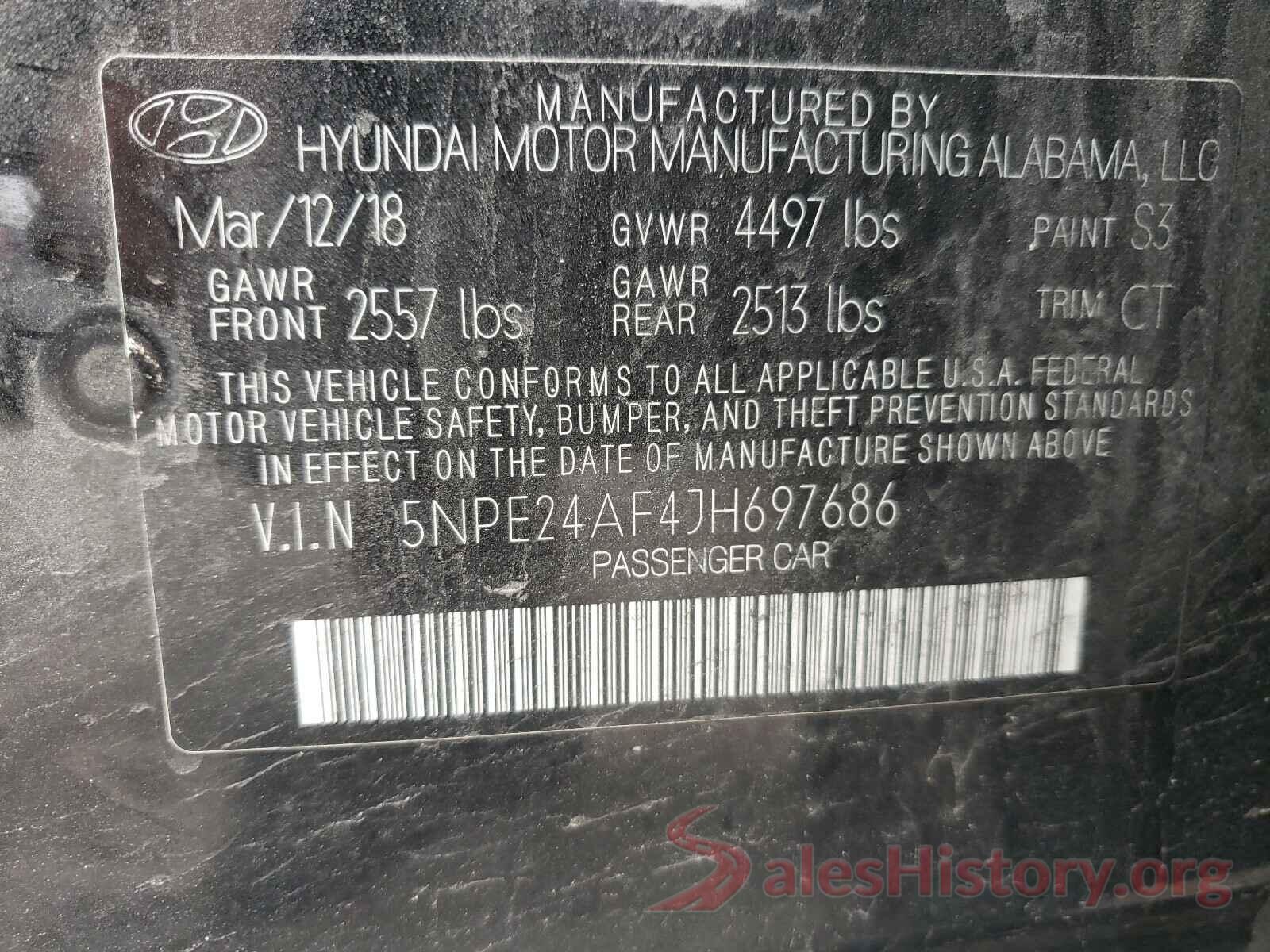 5NPE24AF4JH697686 2018 HYUNDAI SONATA