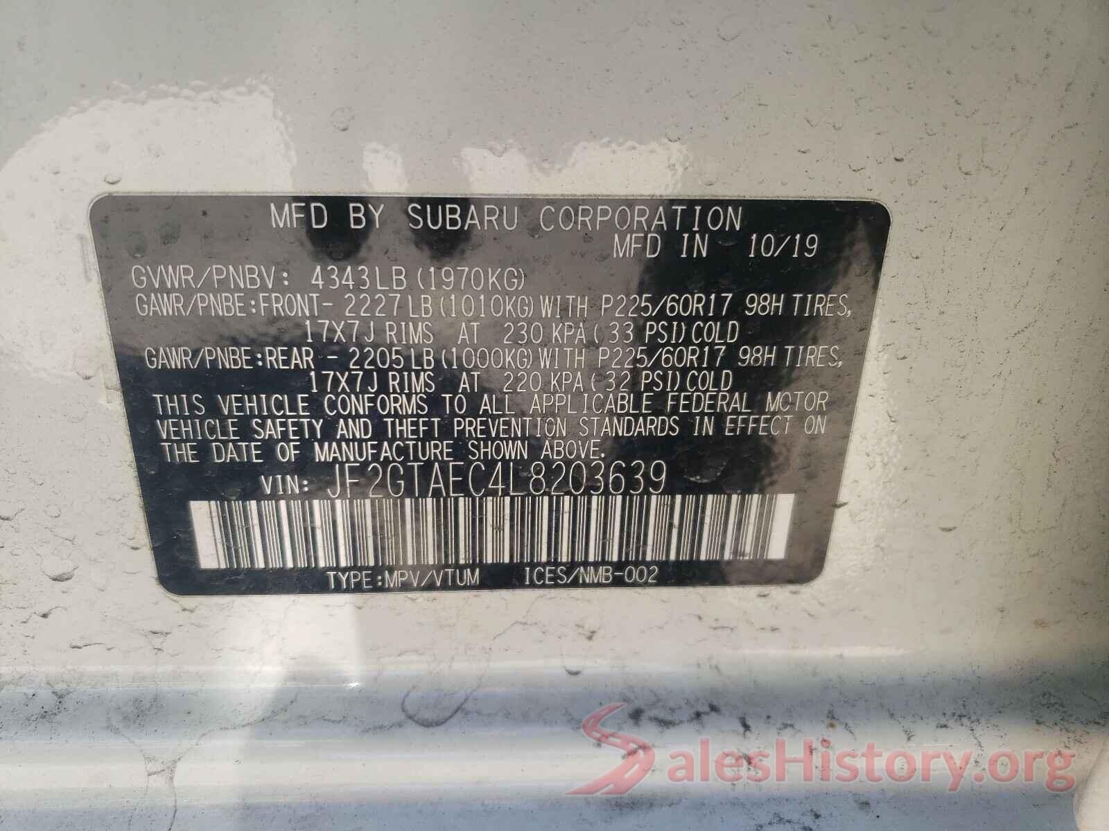 JF2GTAEC4L8203639 2020 SUBARU CROSSTREK