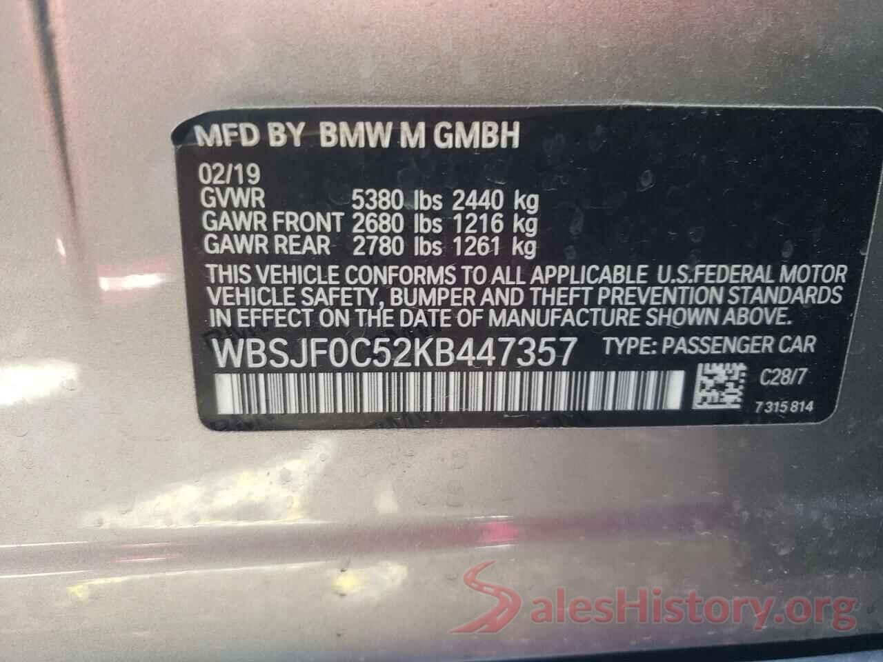 WBSJF0C52KB447357 2019 BMW M5