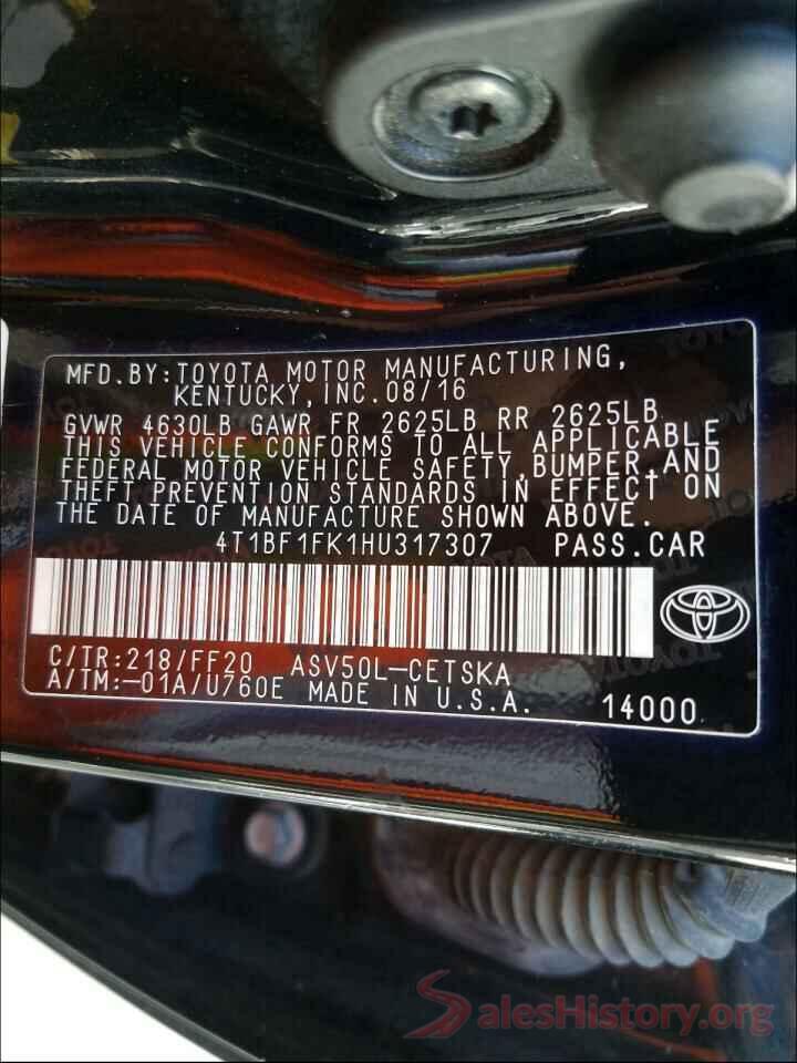 4T1BF1FK1HU317307 2017 TOYOTA CAMRY