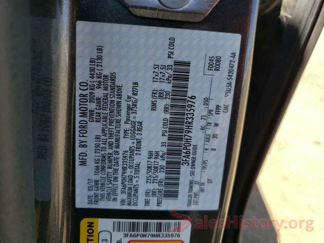 3FA6P0H79HR335976 2017 FORD FUSION