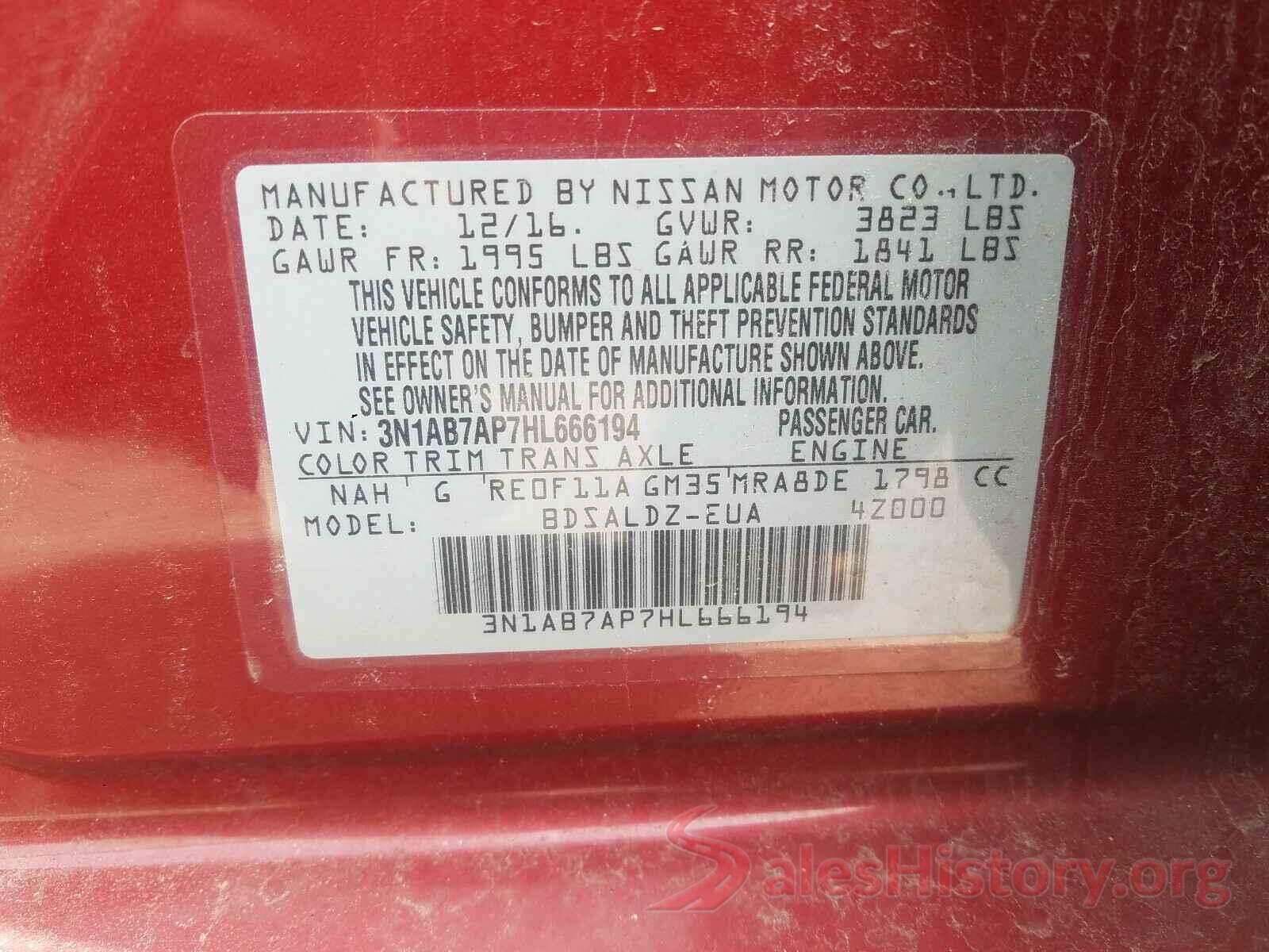 3N1AB7AP7HL666194 2017 NISSAN SENTRA