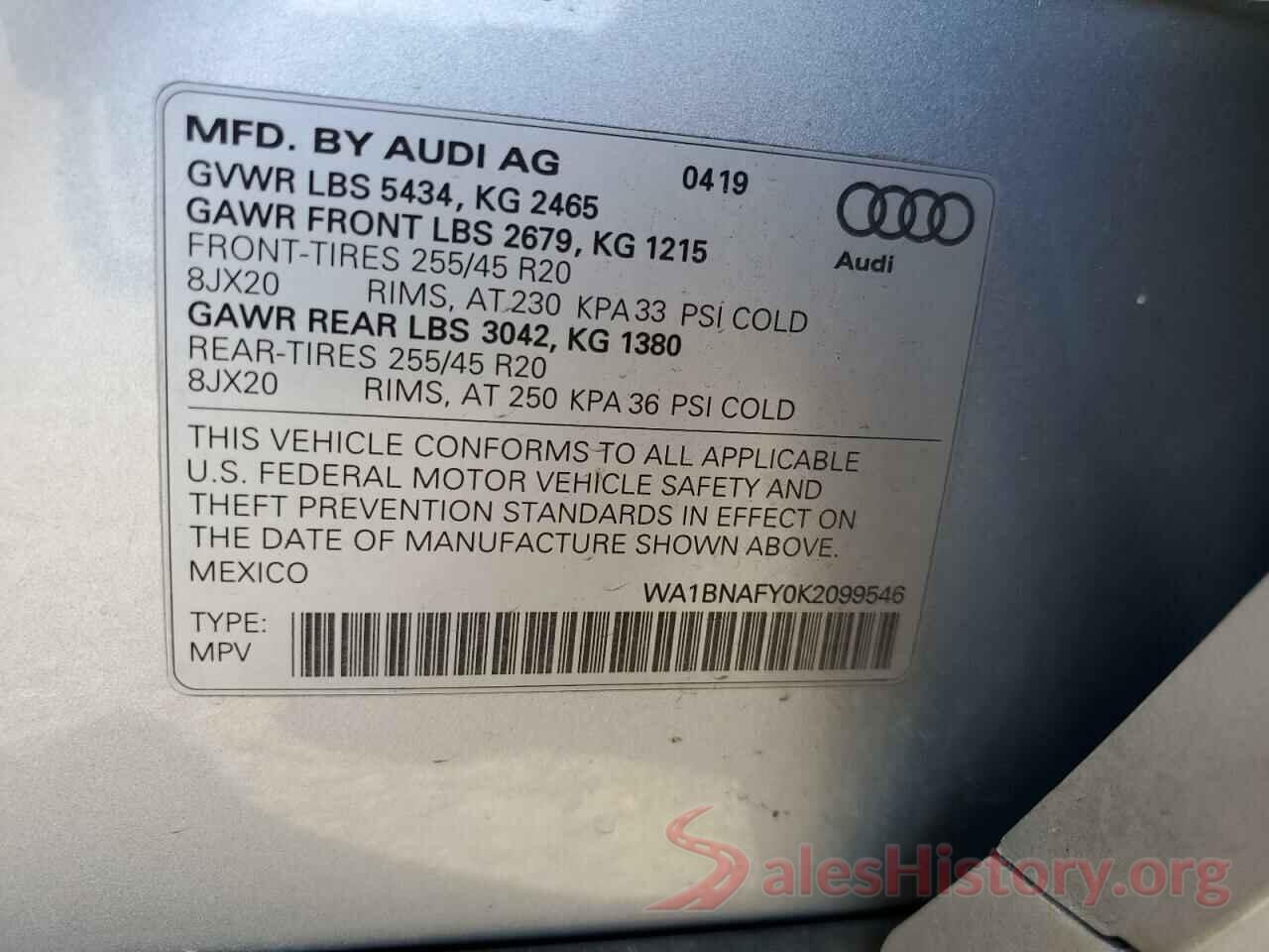 WA1BNAFY0K2099546 2019 AUDI Q5