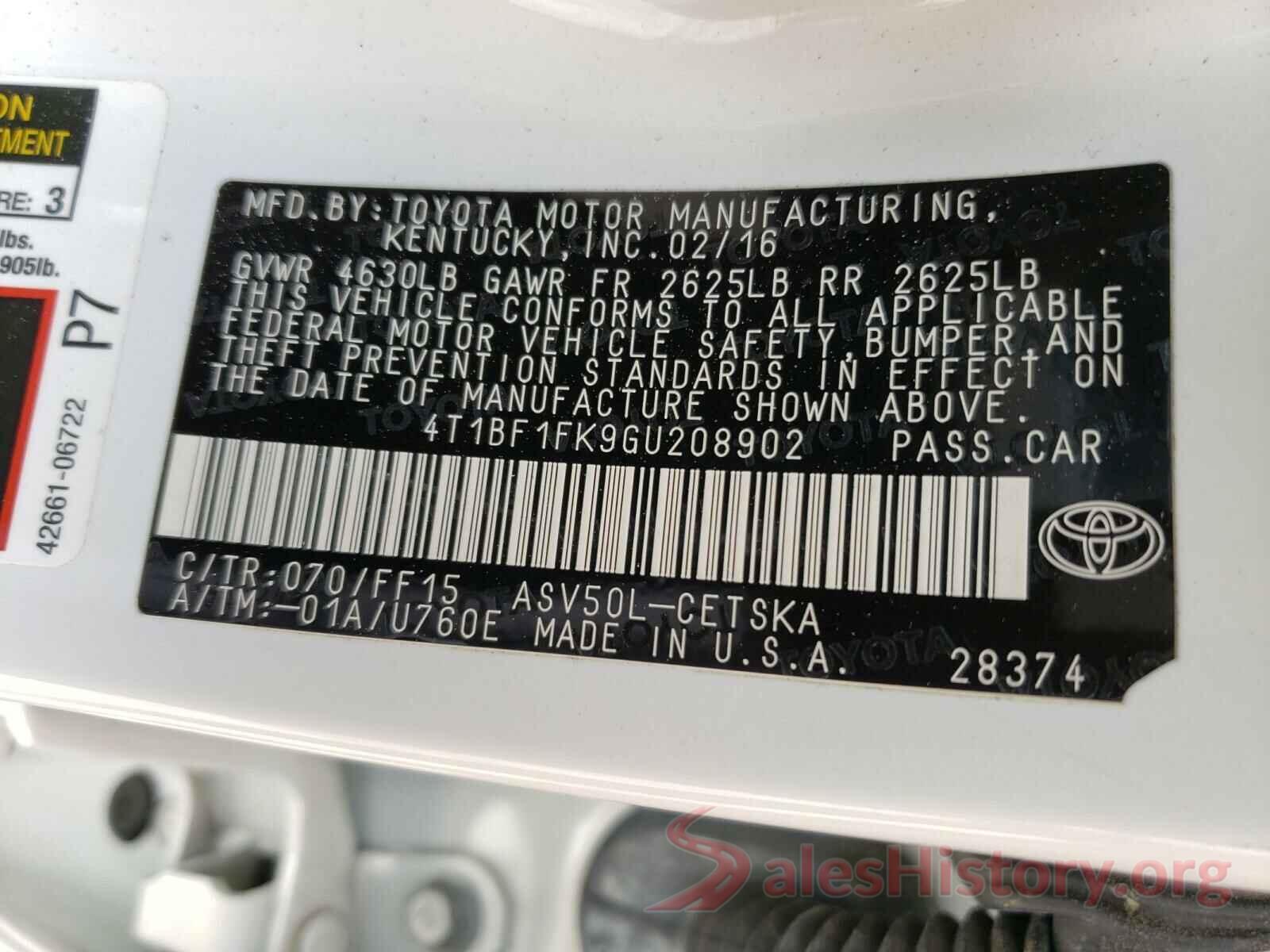 4T1BF1FK9GU208902 2016 TOYOTA CAMRY