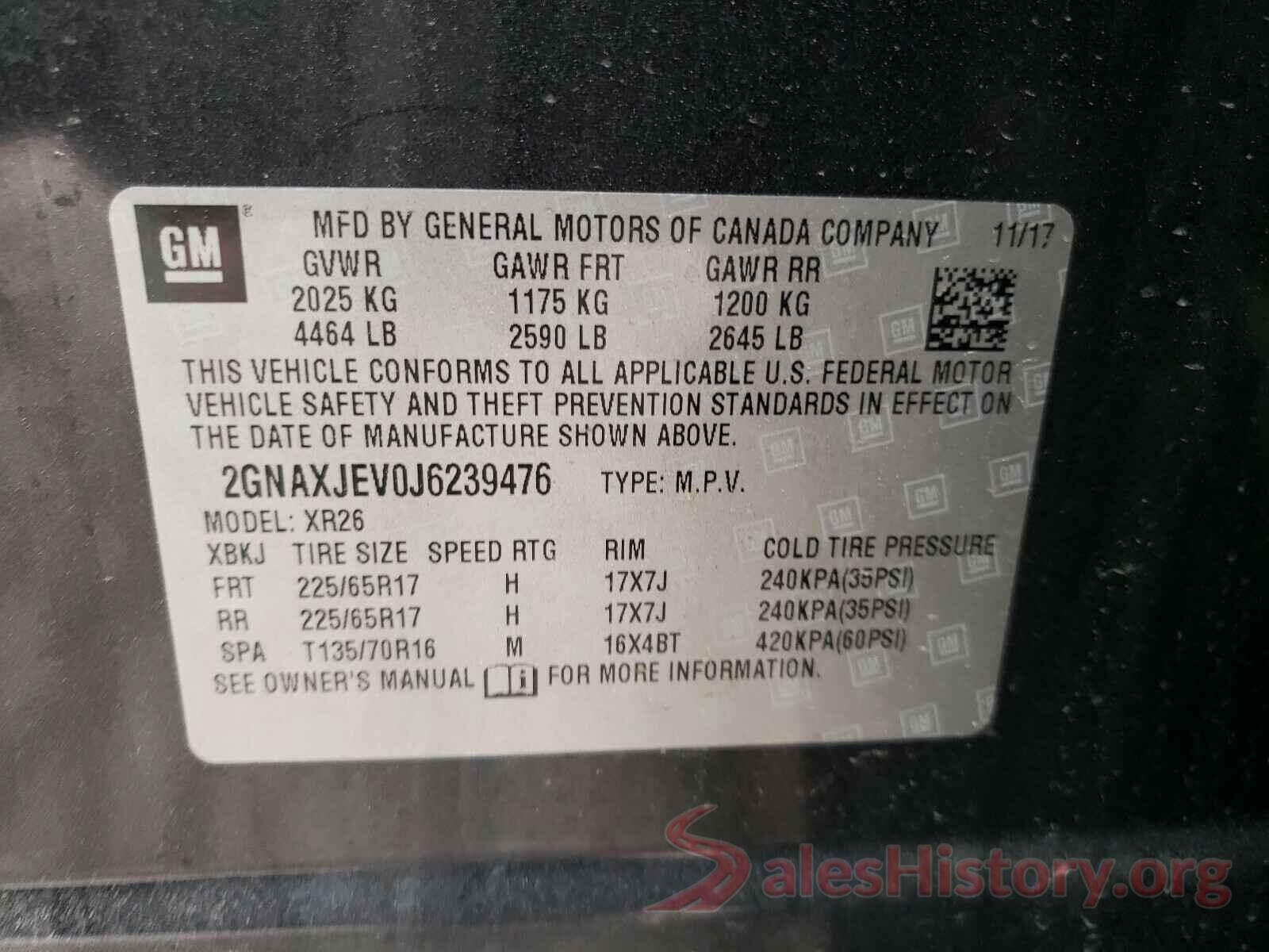 2GNAXJEV0J6239476 2018 CHEVROLET EQUINOX