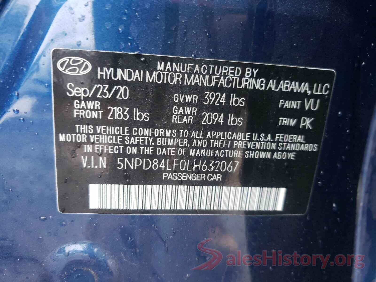 5NPD84LF0LH632067 2020 HYUNDAI ELANTRA